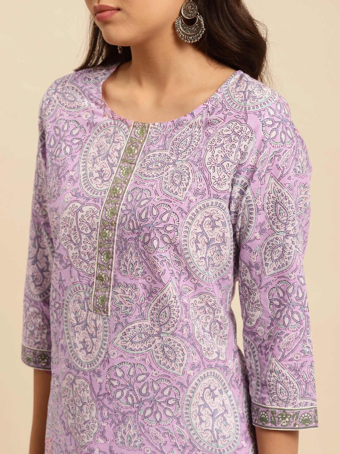 Buy 100% Cotton Jaipuri Printed Knee Length Straight Kurta-Purple