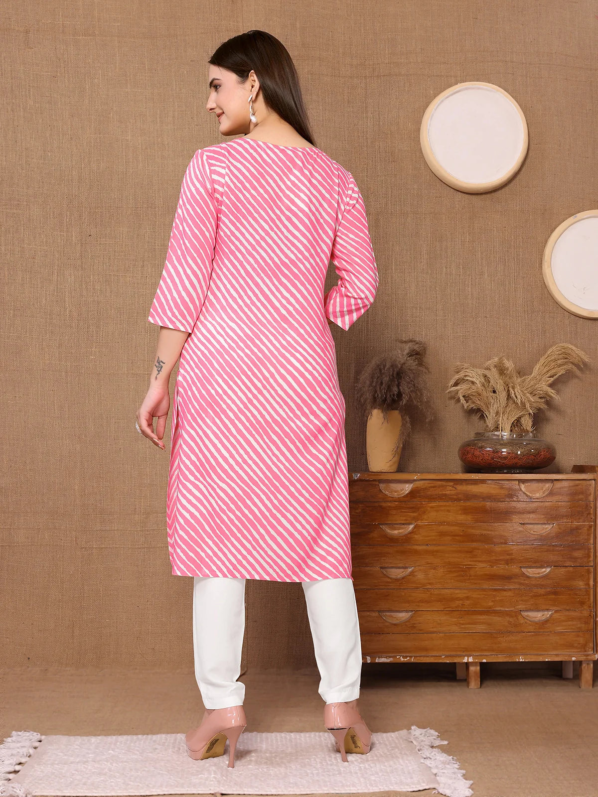 Buy Rayon Embroidered Knee Length A-line Kurta With Pant-Pink