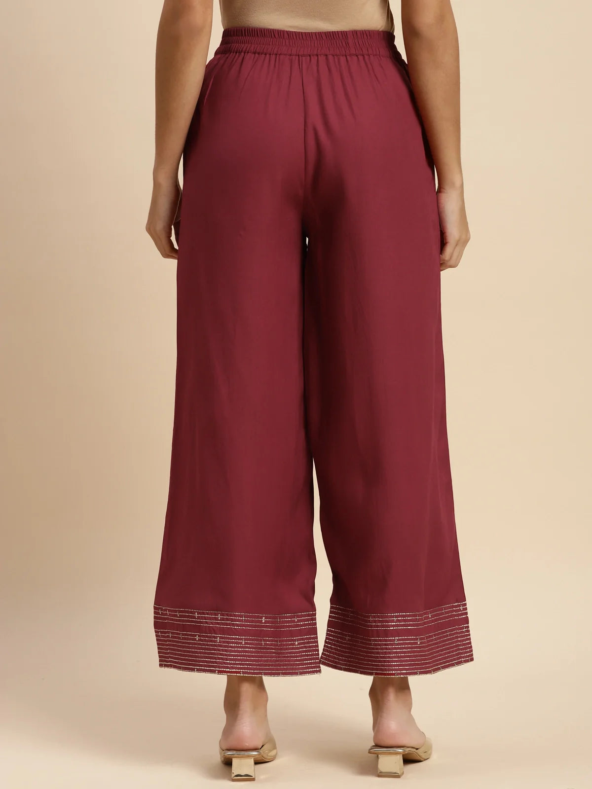 Buy Rayon Embroidered Ankle Length Regular Palazzo-Maroon