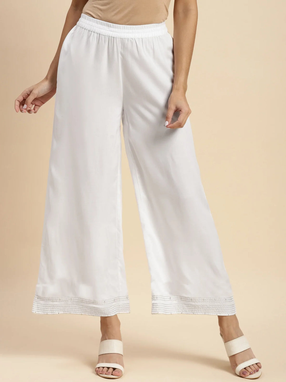 Buy Rayon Embroidered Ankle Length Regular Palazzo-Off White