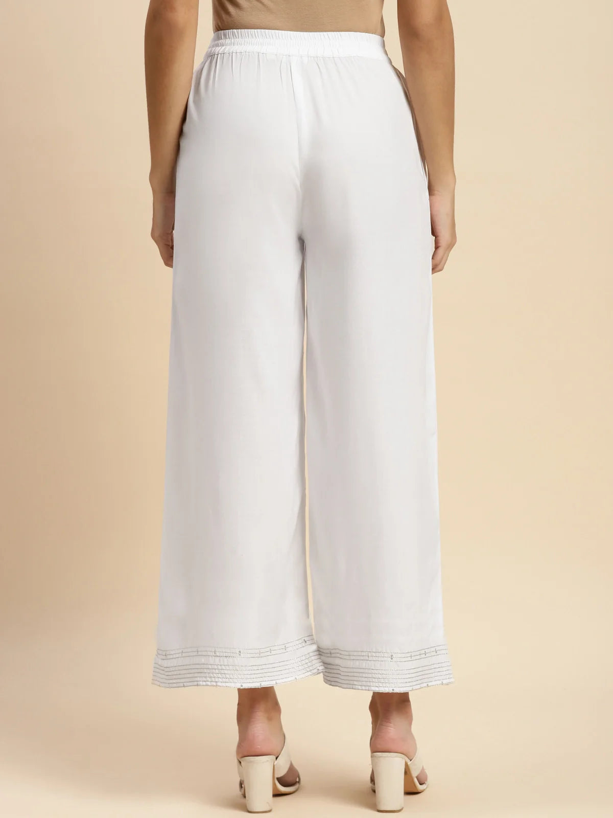 Buy Rayon Embroidered Ankle Length Regular Palazzo-Off White