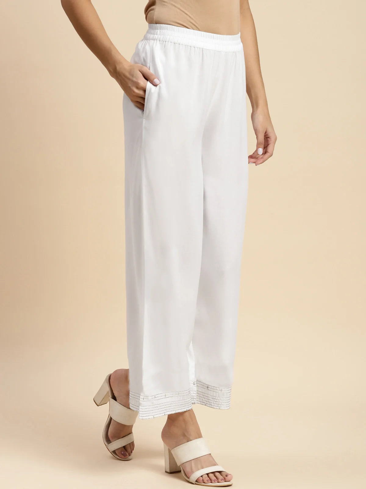 Buy Rayon Embroidered Ankle Length Regular Palazzo-Off White