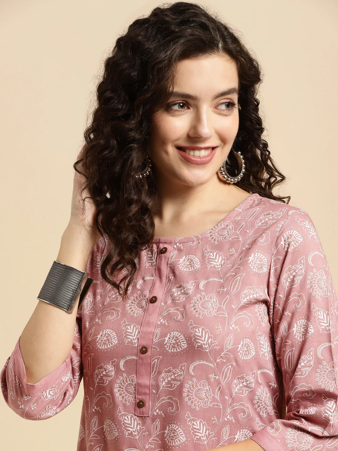 Buy Rayon Printed Knee Length Straight Kurta-Peach