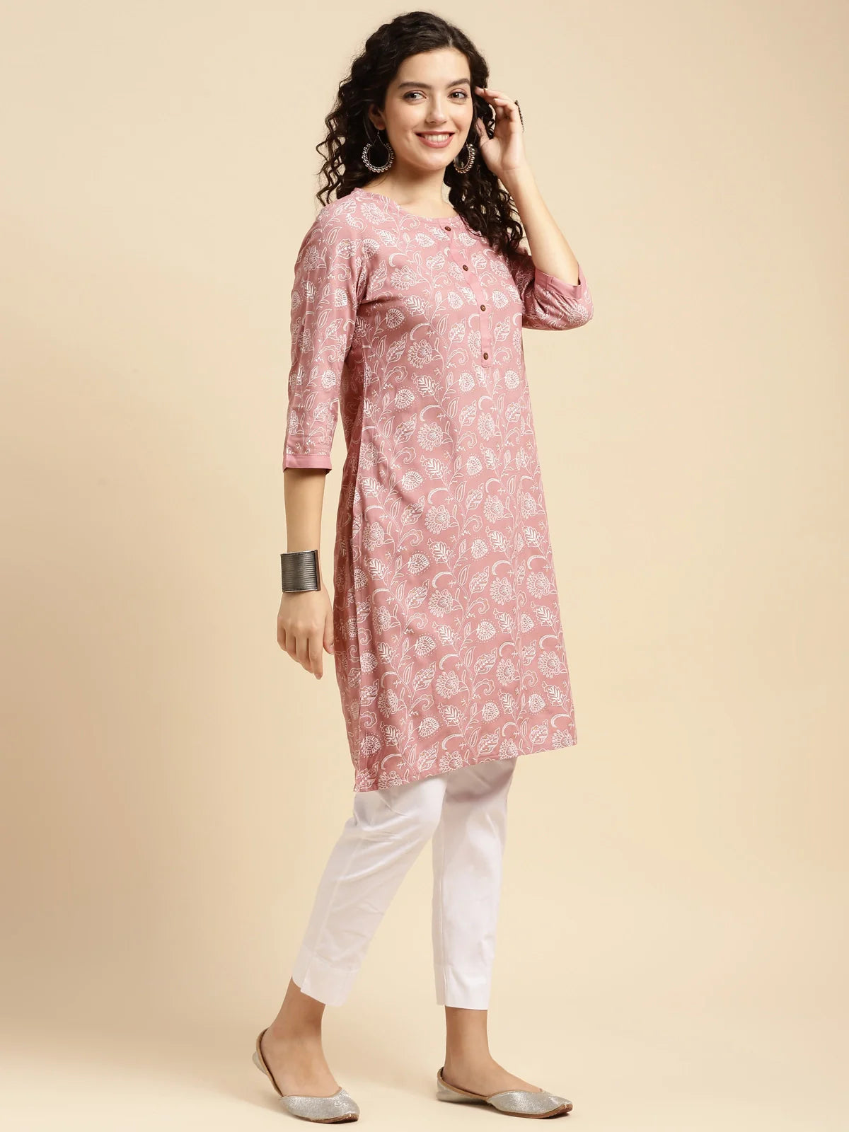 Buy Rayon Printed Knee Length Straight Kurta-Peach