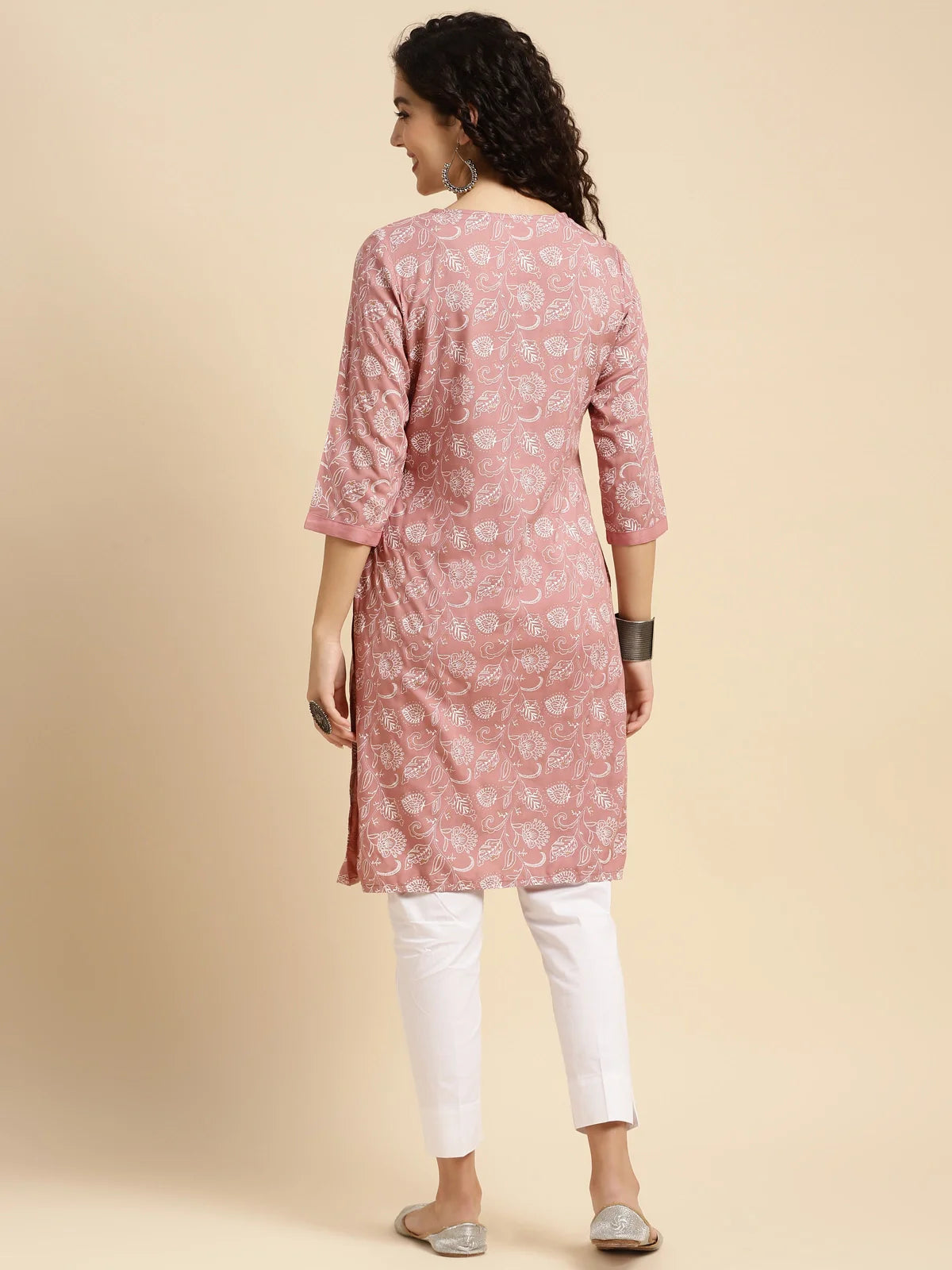 Buy Rayon Printed Knee Length Straight Kurta-Peach