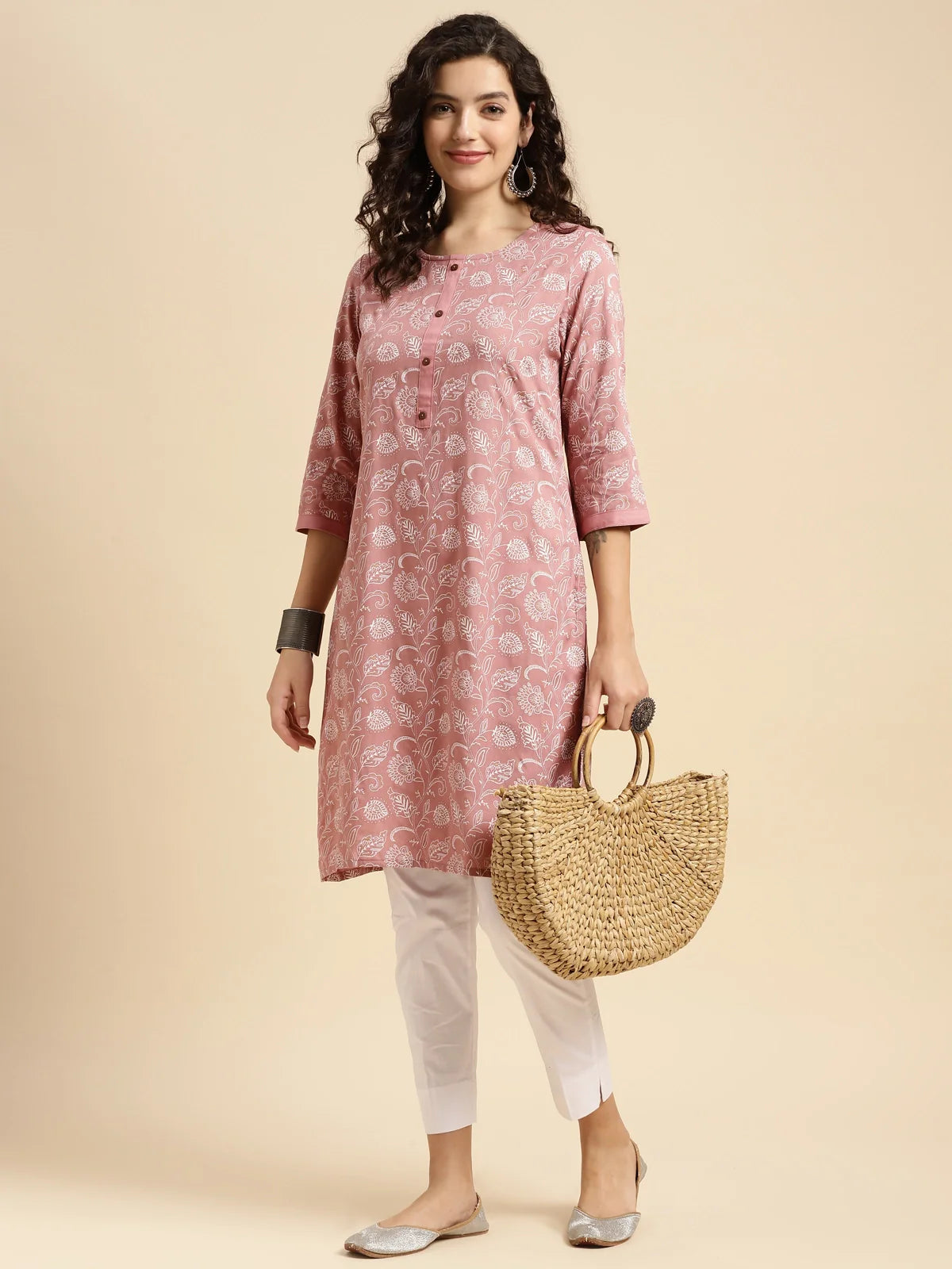 Buy Rayon Printed Knee Length Straight Kurta-Peach