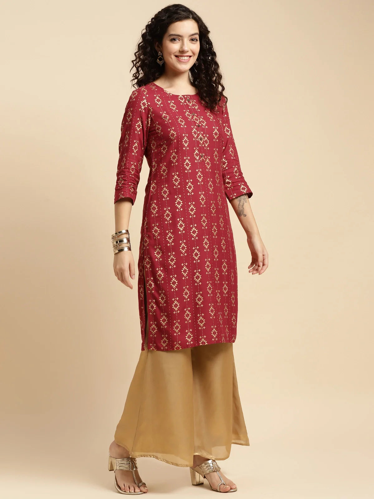 Buy Rayon Printed Knee Length Straight Kurta-Peach