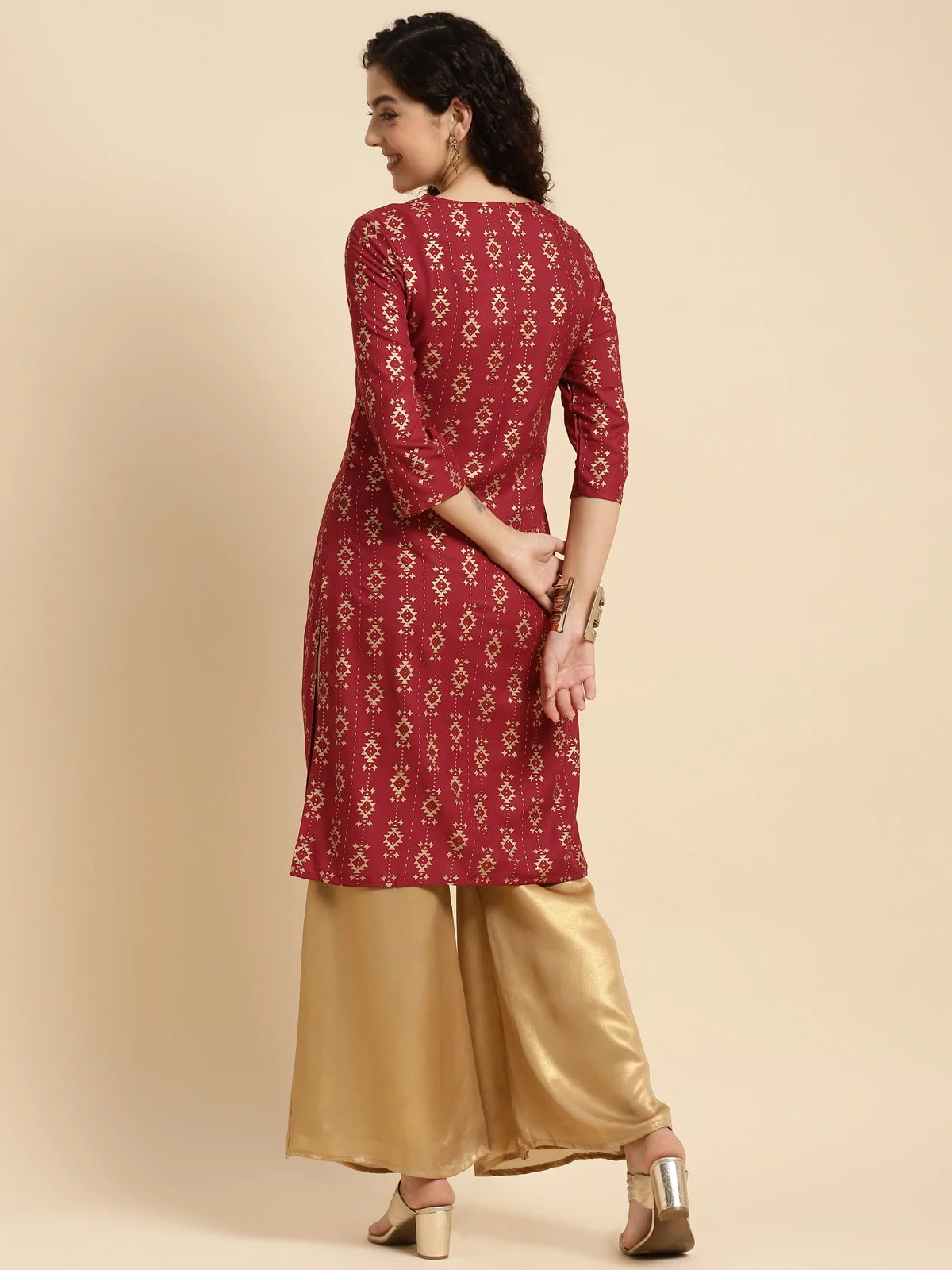 Buy Rayon Printed Knee Length Straight Kurta-Peach