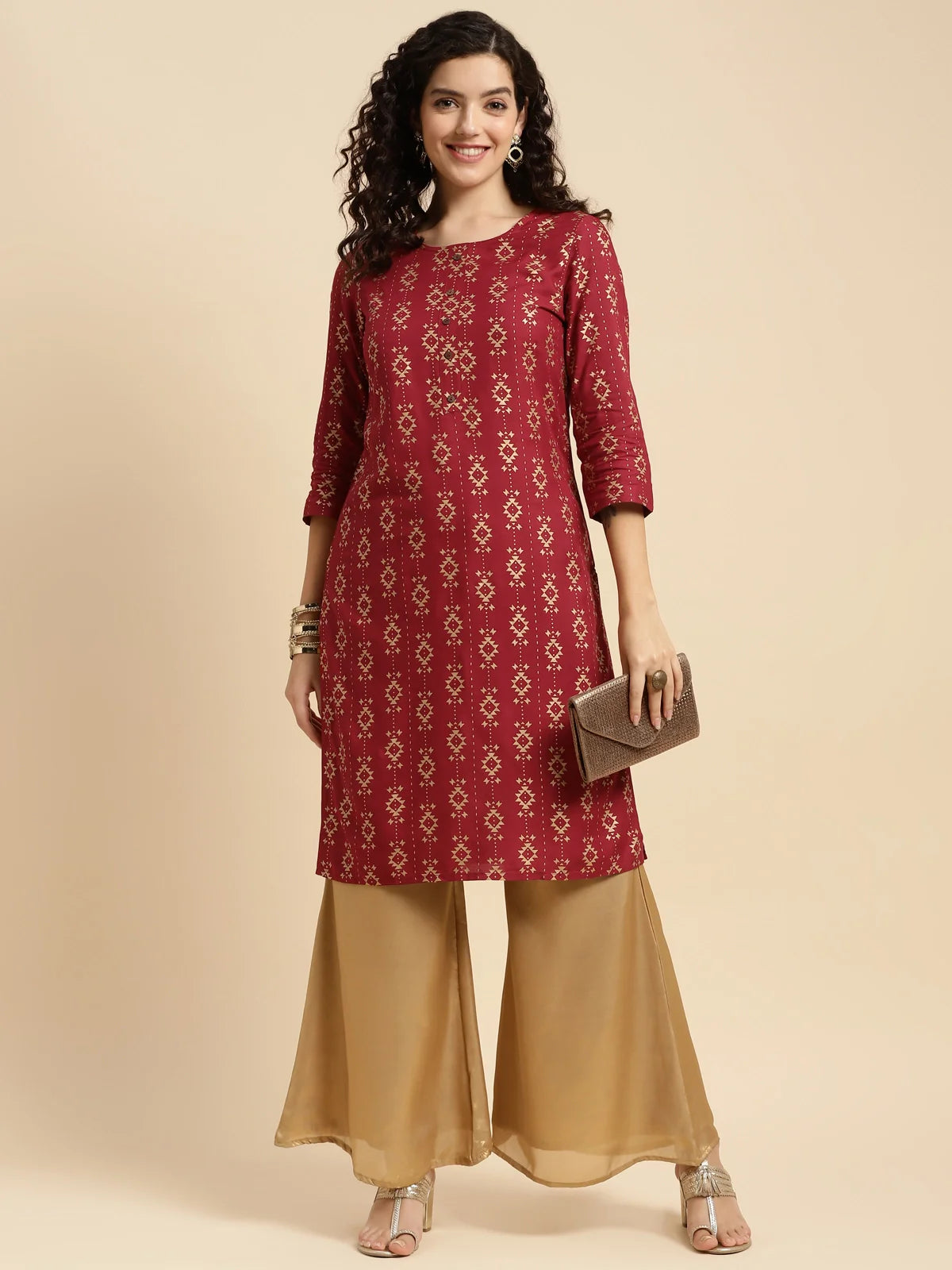 Buy Rayon Printed Knee Length Straight Kurta-Peach