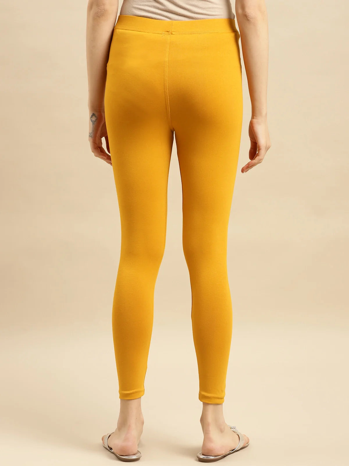 Buy Cotton Solid Ankle Length Leggings (Pack of 2)-Black & Mustard