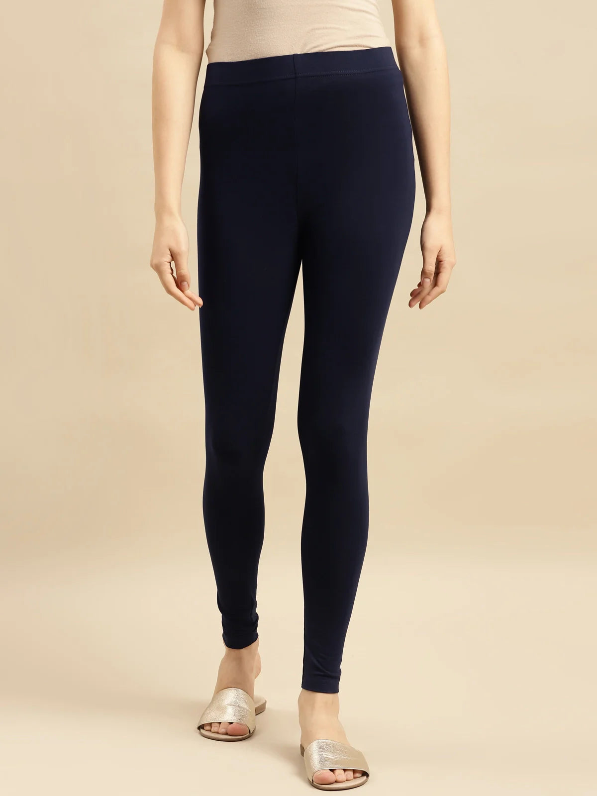 Buy Cotton Solid Ankle Length Churidar Legging-Navy Blue