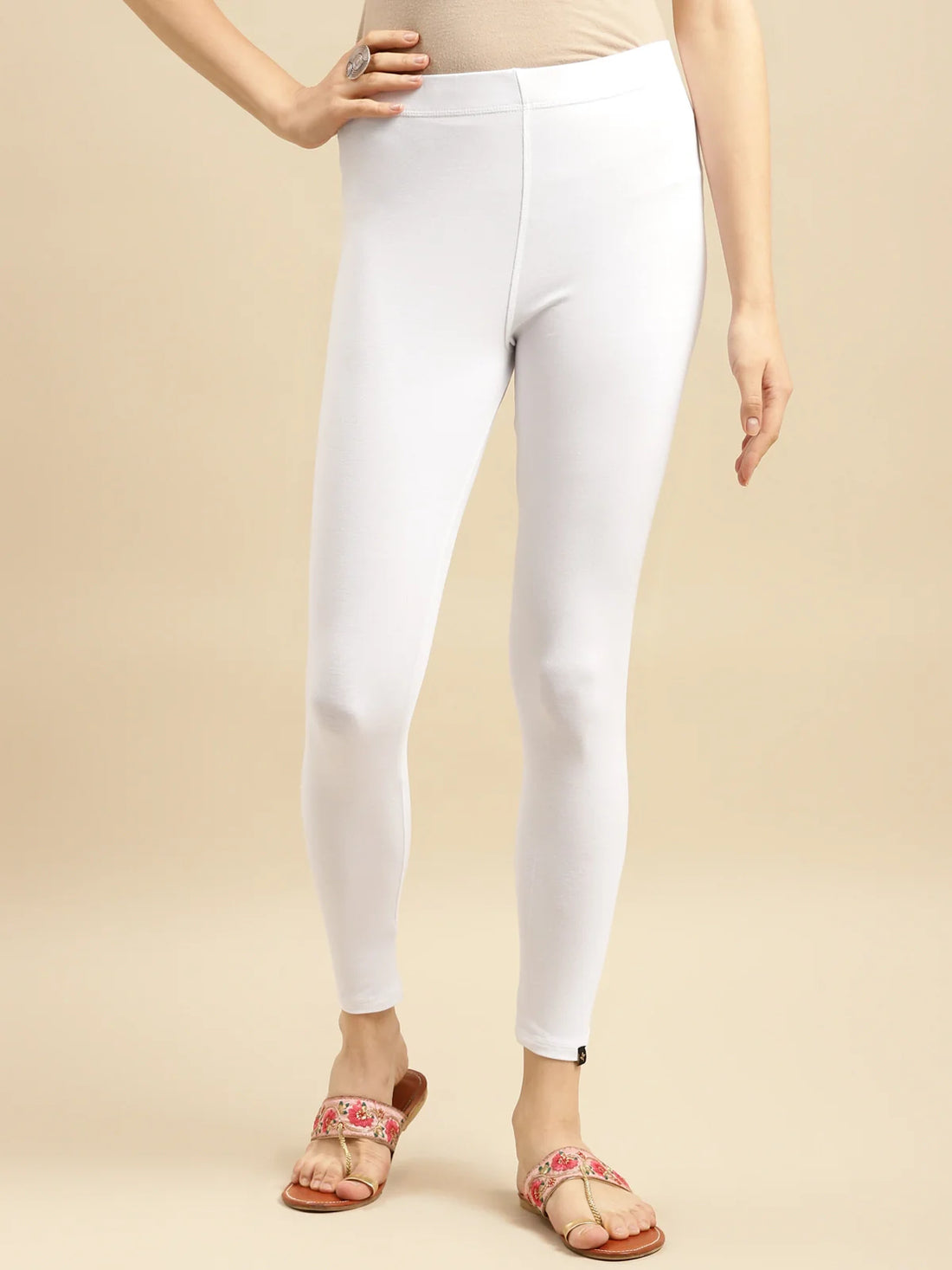 Buy Cotton Solid Ankle Length Legging-White