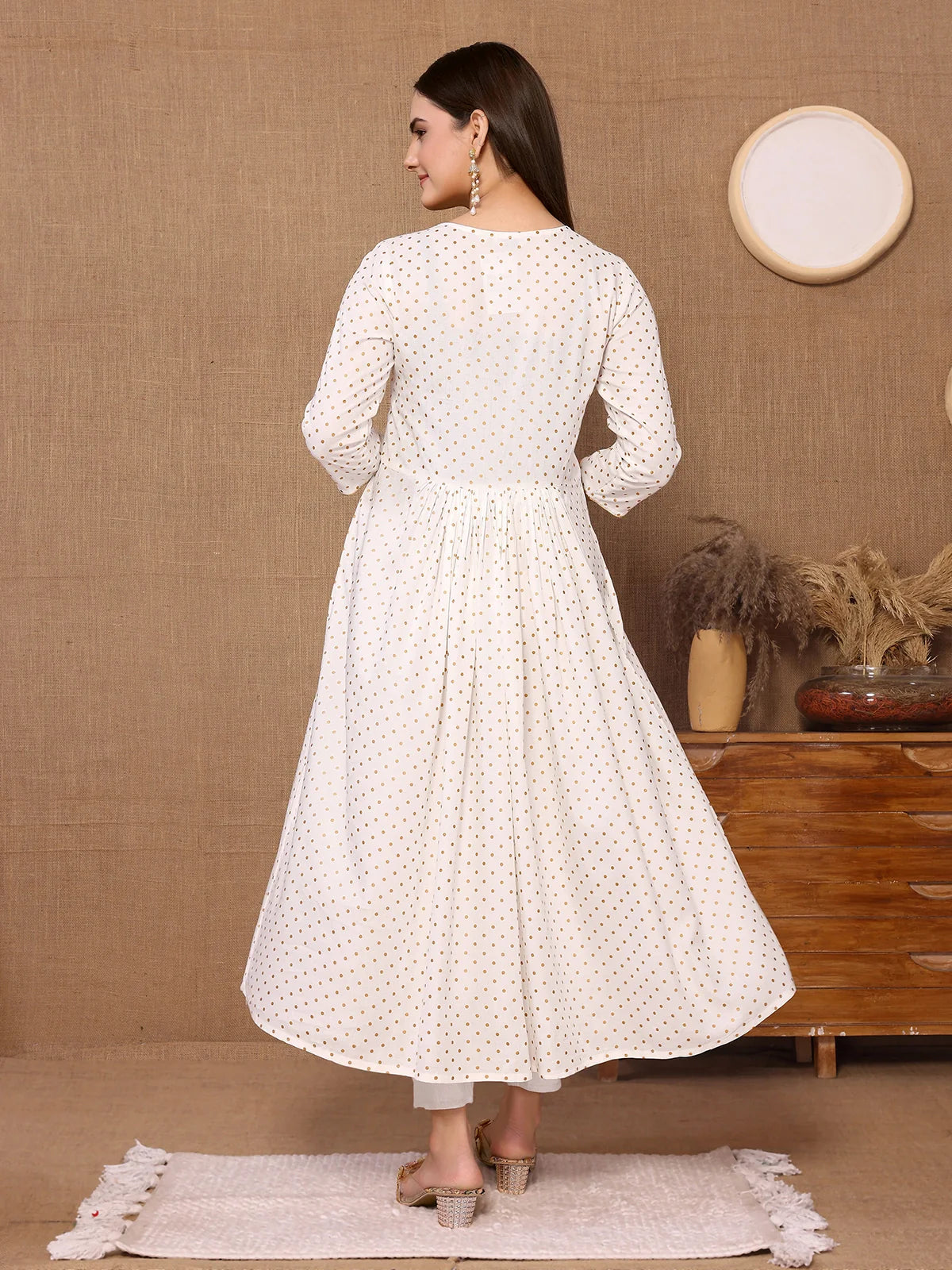 Buy Rayon Embroidered Calf Length Anarkali Kurta-Off White