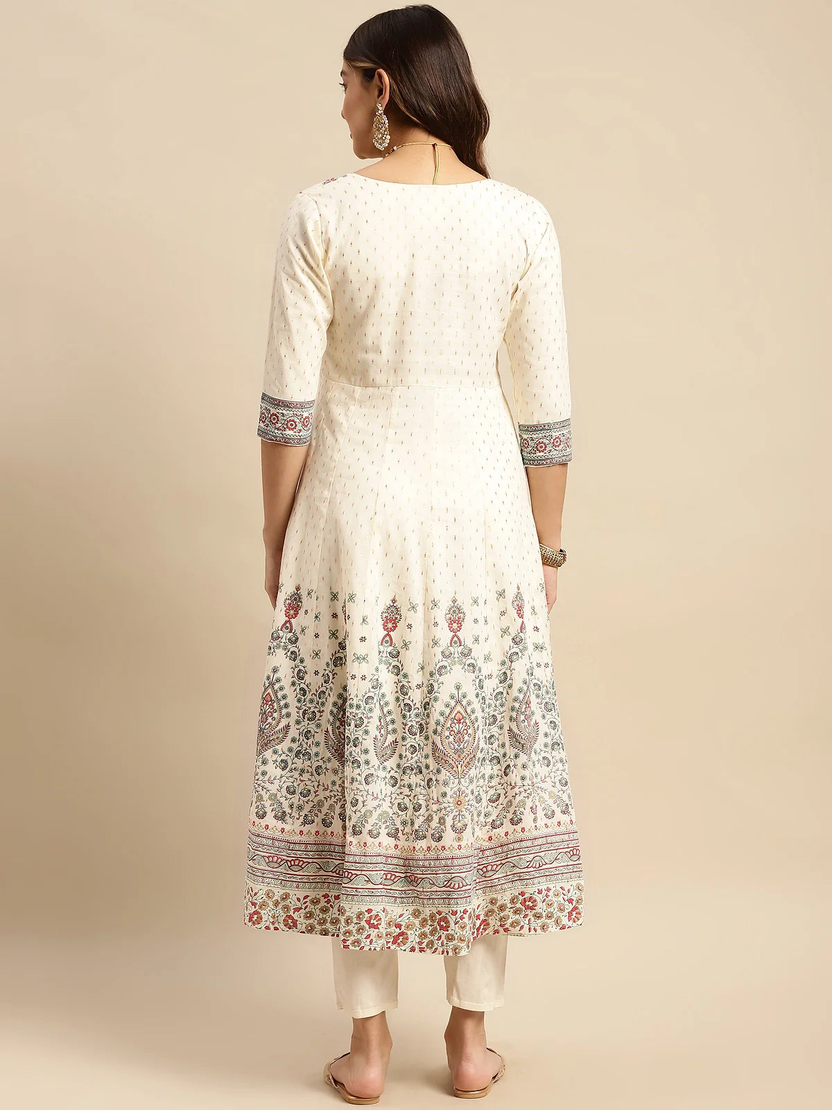 Buy Cotton Embellished Yoke Calf Length Anarkali Kurta-Cream