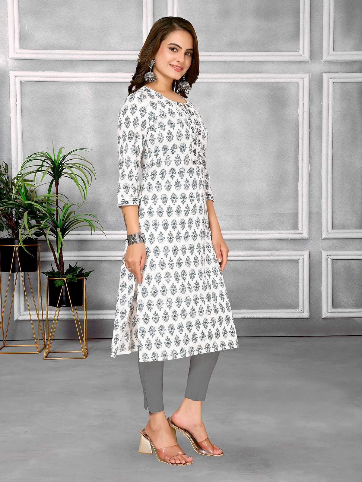 Buy Cotton Embroidered Calf Length Straight Kurta-Blue