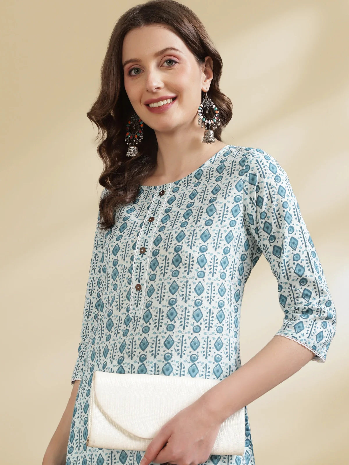 Buy Cotton Printed Knee Length Straight Kurta-Blue