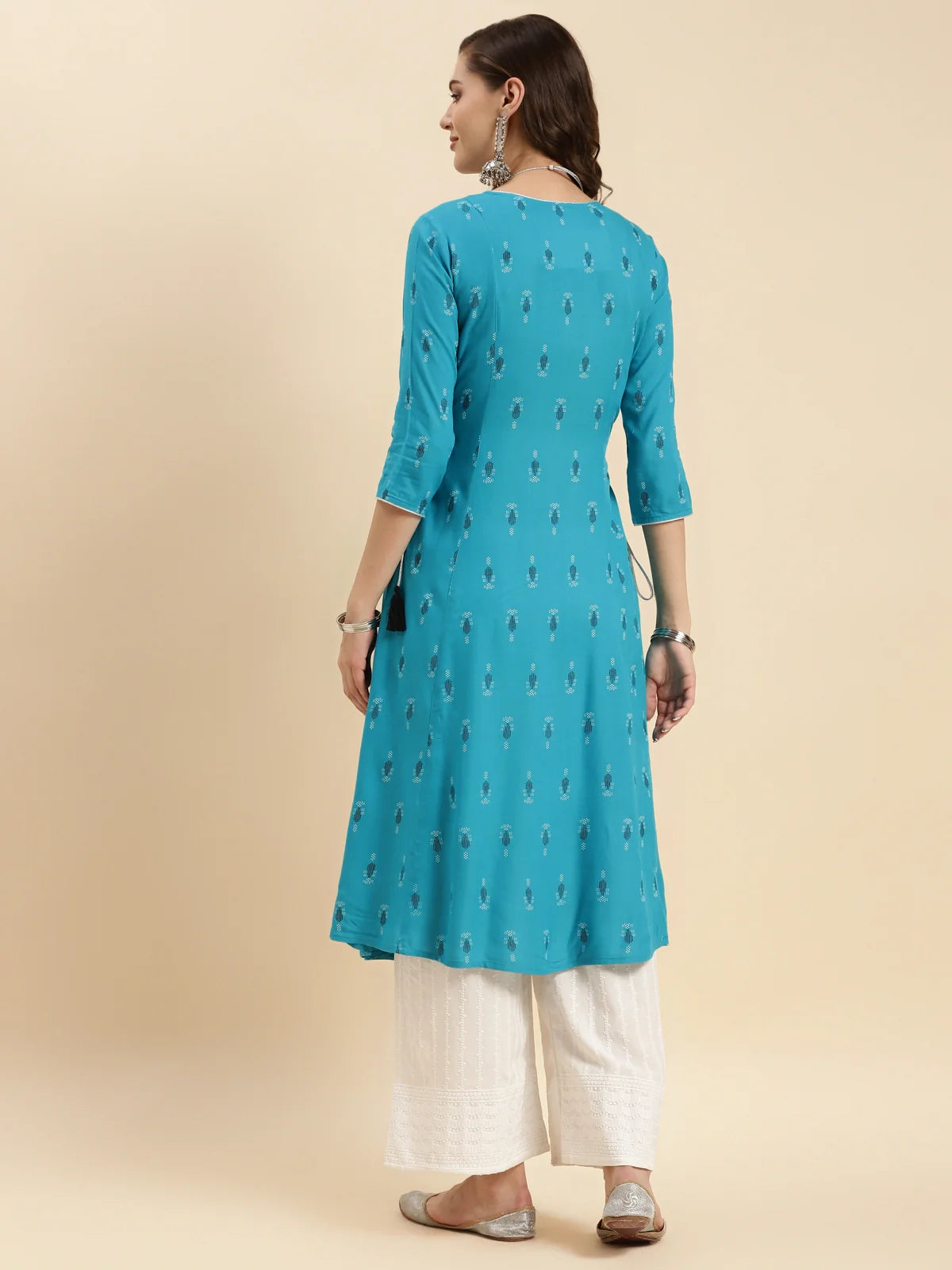 Buy Rayon Printed Calf Length A-line Kurta-Turquoise