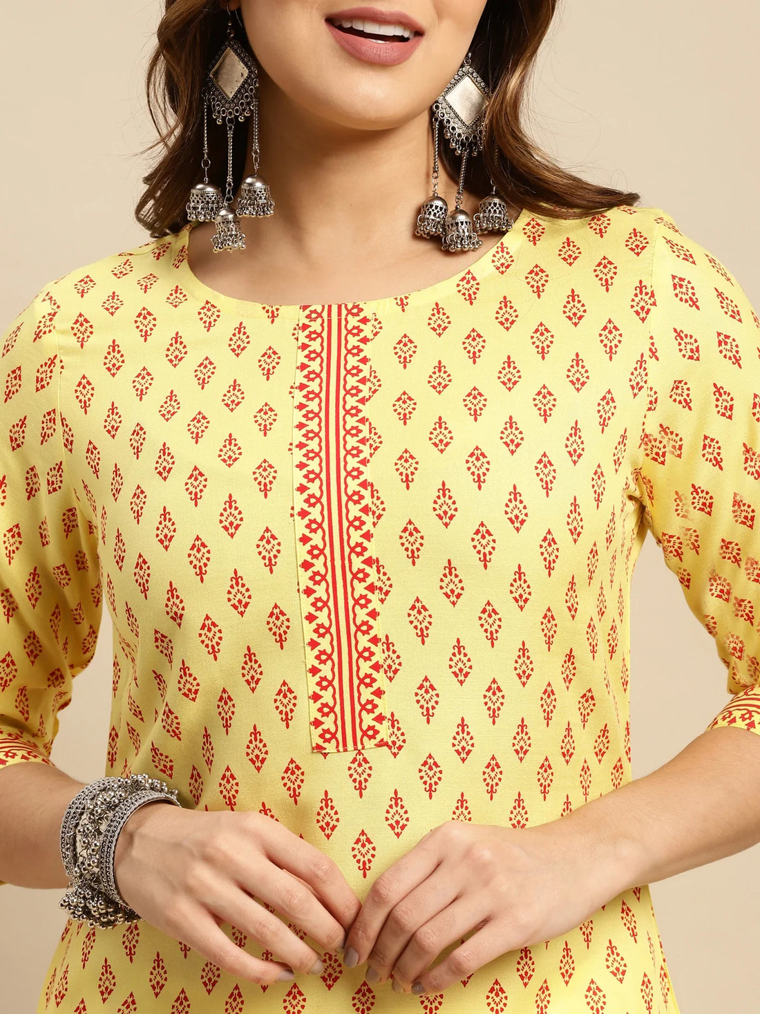 Buy Rayon Buta Printed Knee Length Straight Kurta-Yellow