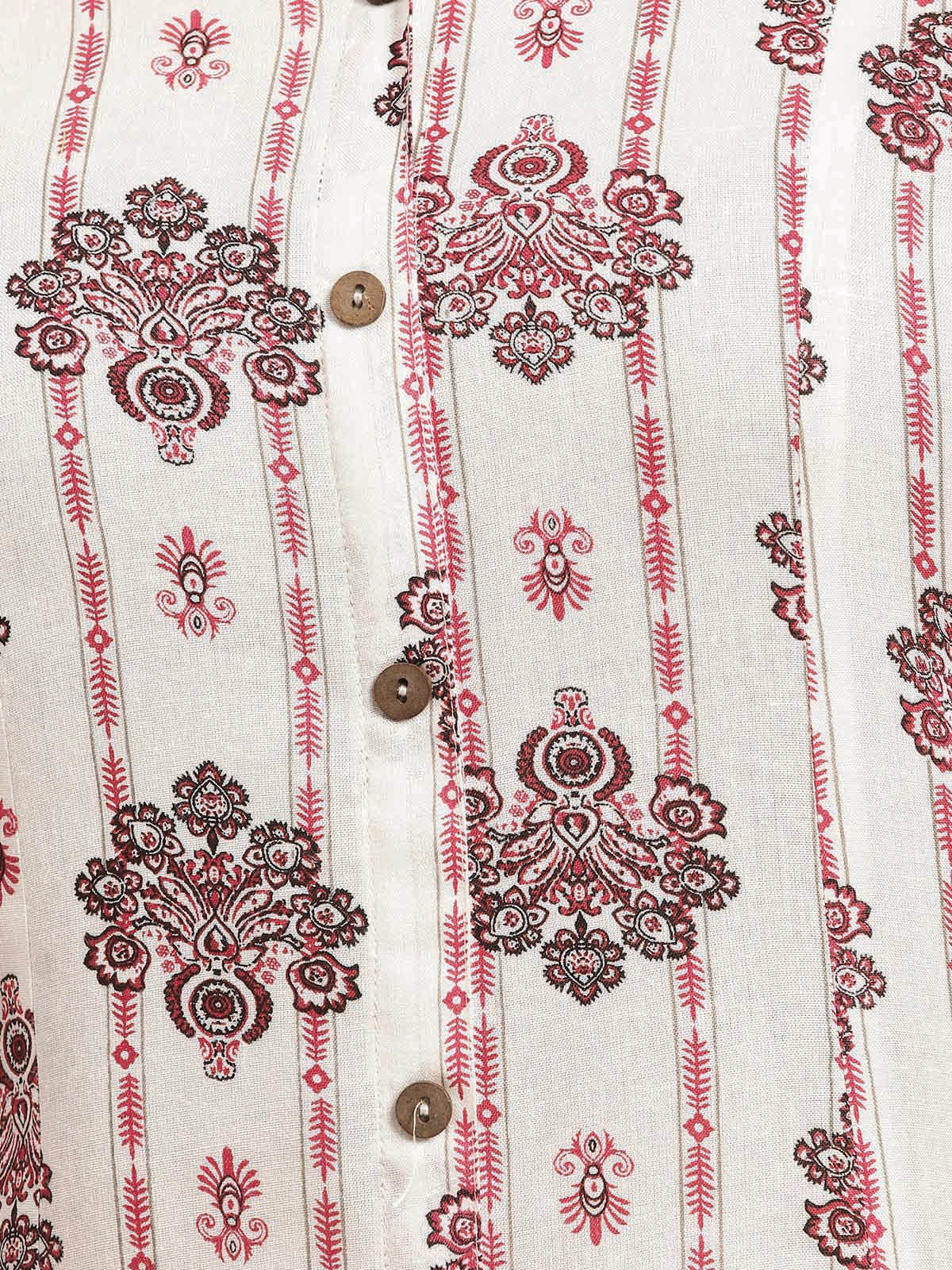 Buy Rayon Printed Calf Length A-line Kurta With Front Button Placket-Off White