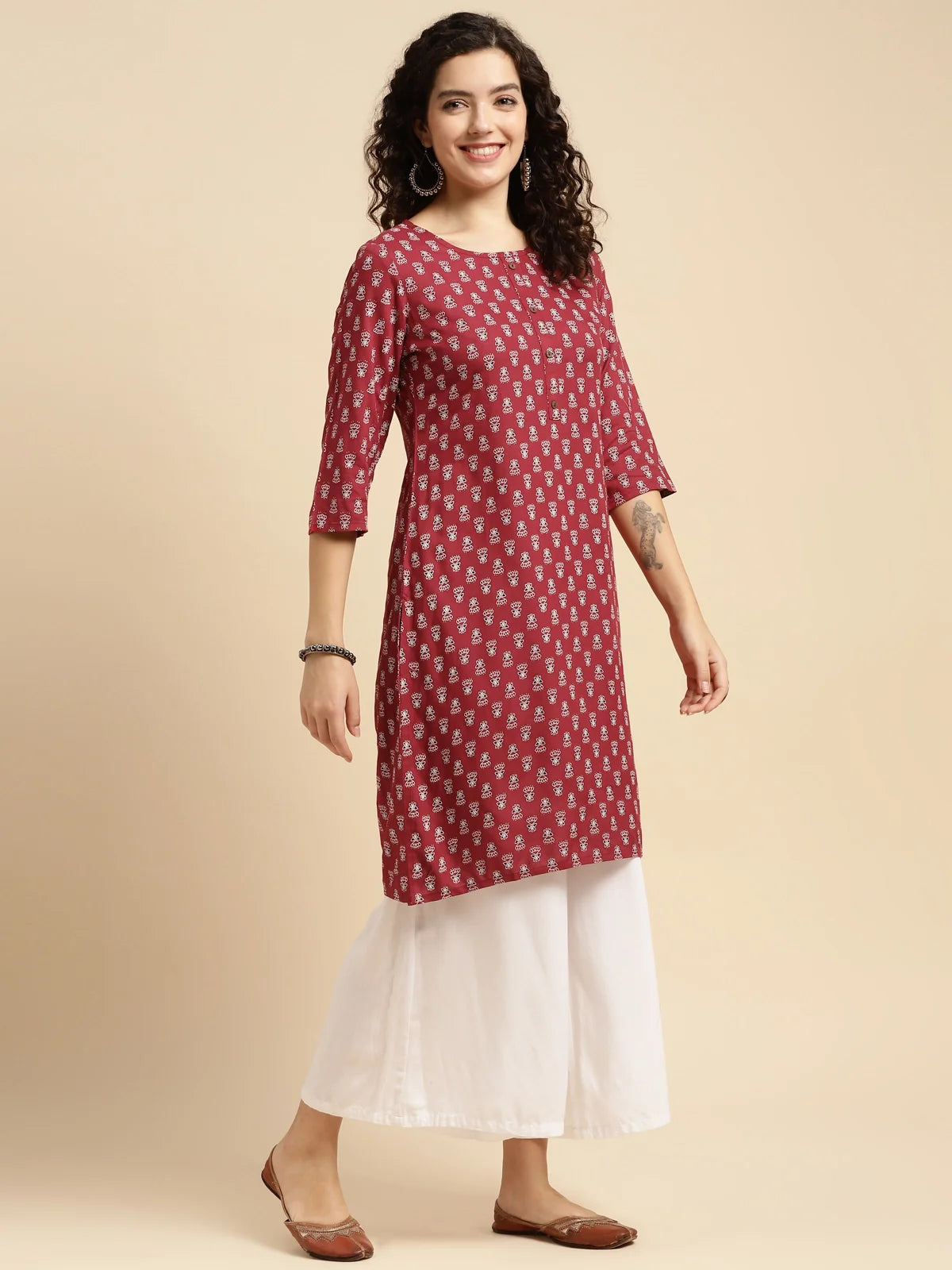 Buy Rayon Printed Knee Length Straight Kurta-Red