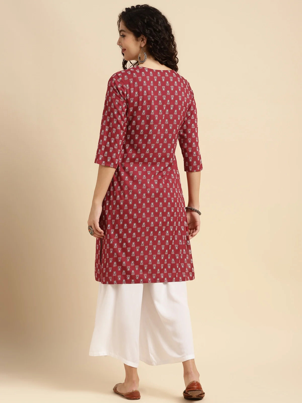 Buy Rayon Printed Knee Length Straight Kurta-Red