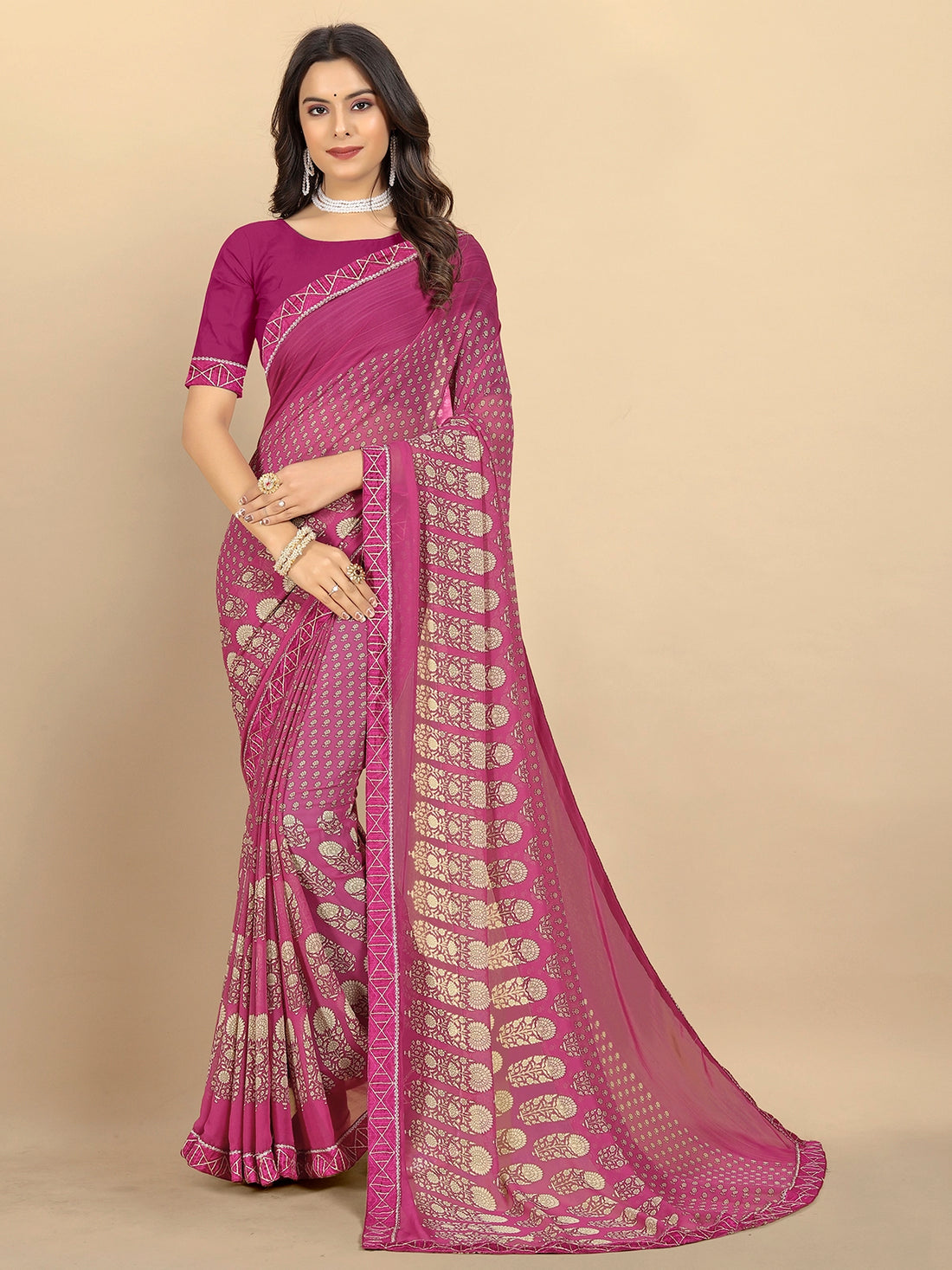 Buy Abstract Printed Georgette Saree With Blouse Piece-Purple