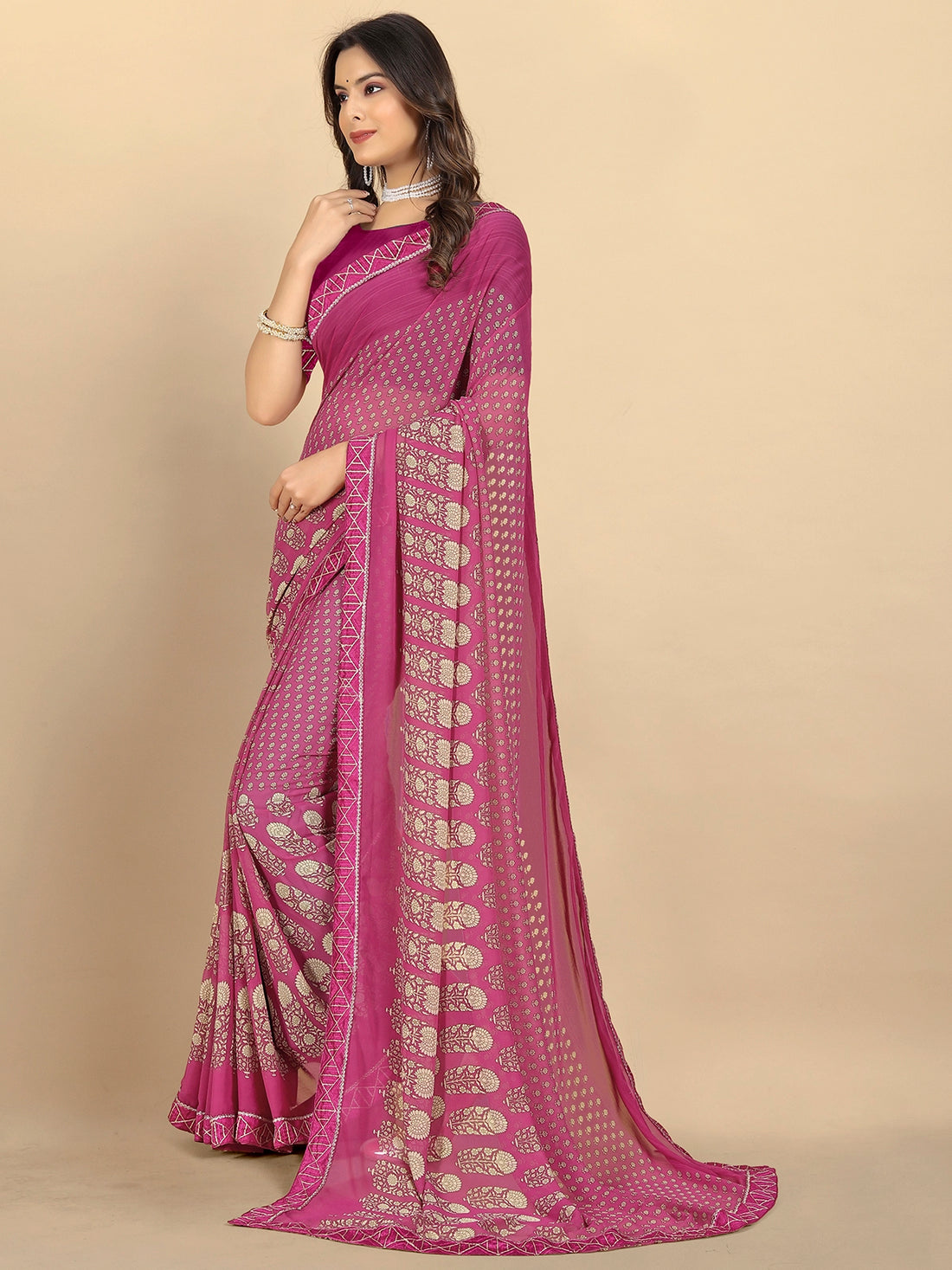 Buy Abstract Printed Georgette Saree With Blouse Piece-Purple