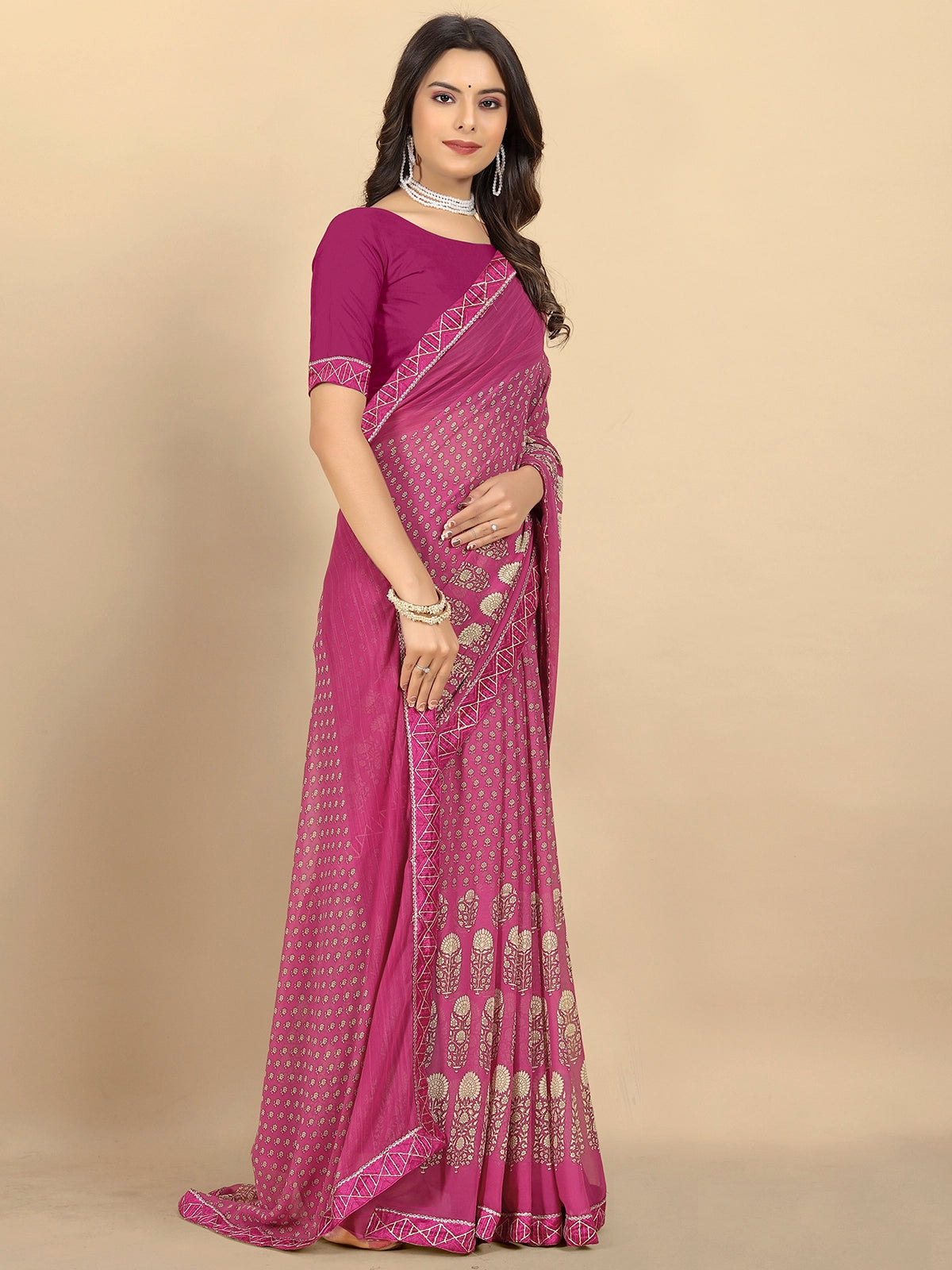 Buy Abstract Printed Georgette Saree With Blouse Piece-Purple