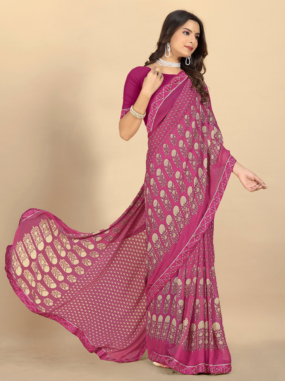 Buy Abstract Printed Georgette Saree With Blouse Piece-Purple