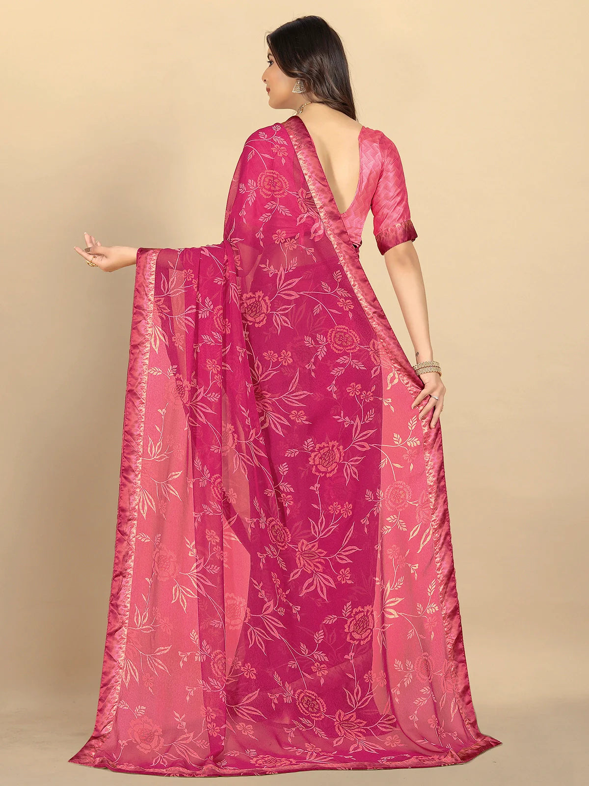 Buy Floral Printed Georgette Saree With Blouse Piece-Wine