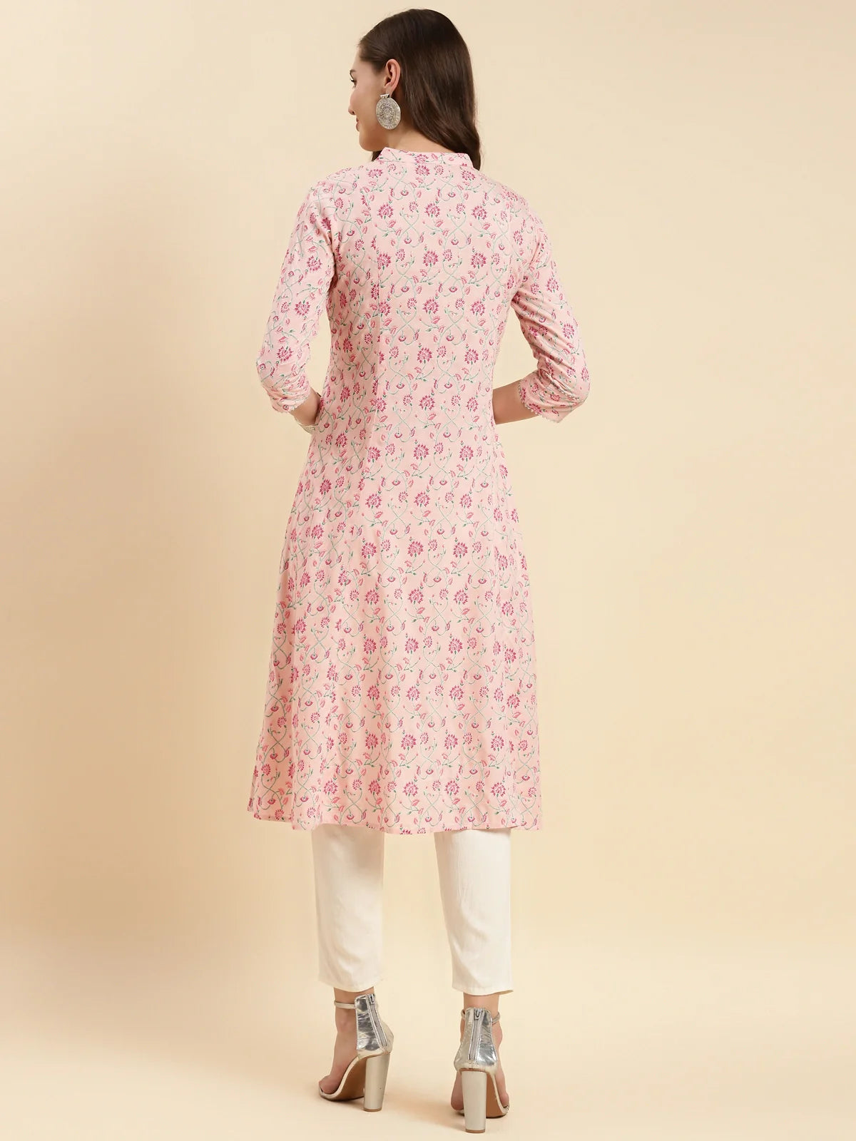 Buy Rayon Printed Calf Length A-line Kurta-Peach