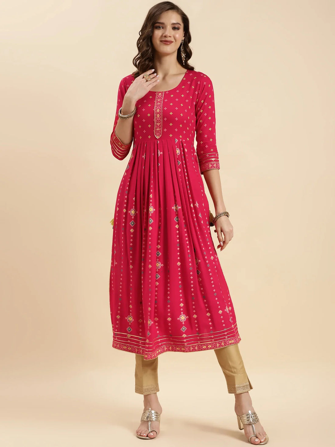 Buy Rayon Printed Calf Length Nayra Kurta-Pink