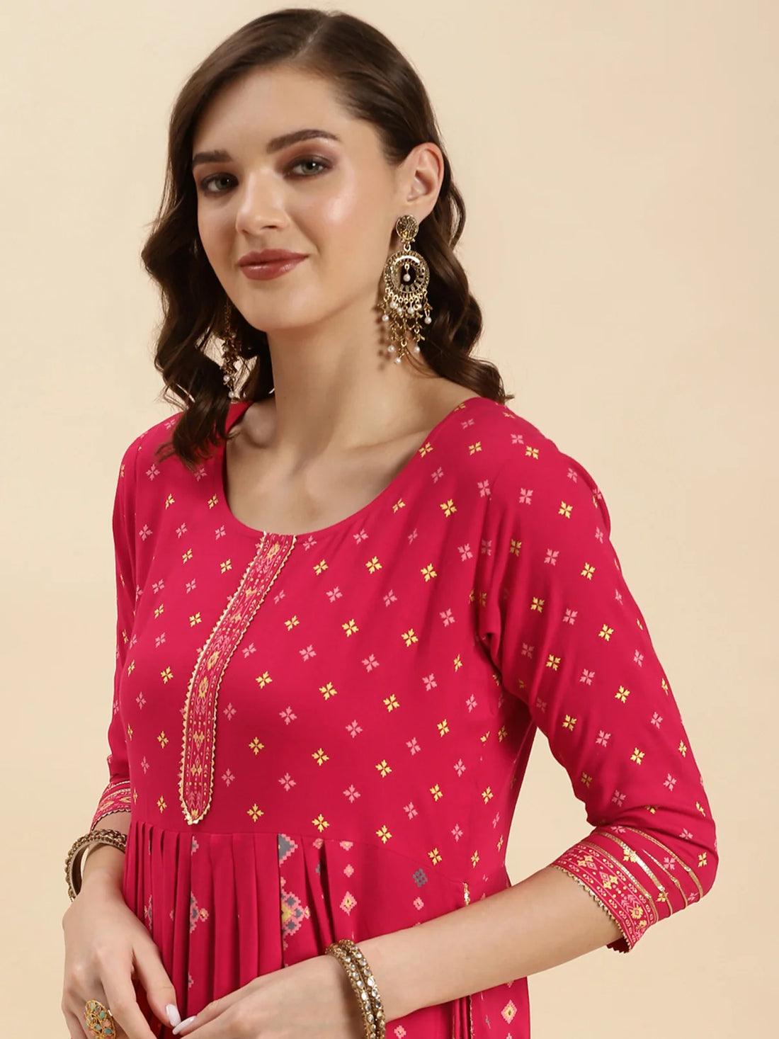 Buy Rayon Printed Calf Length Nayra Kurta-Pink