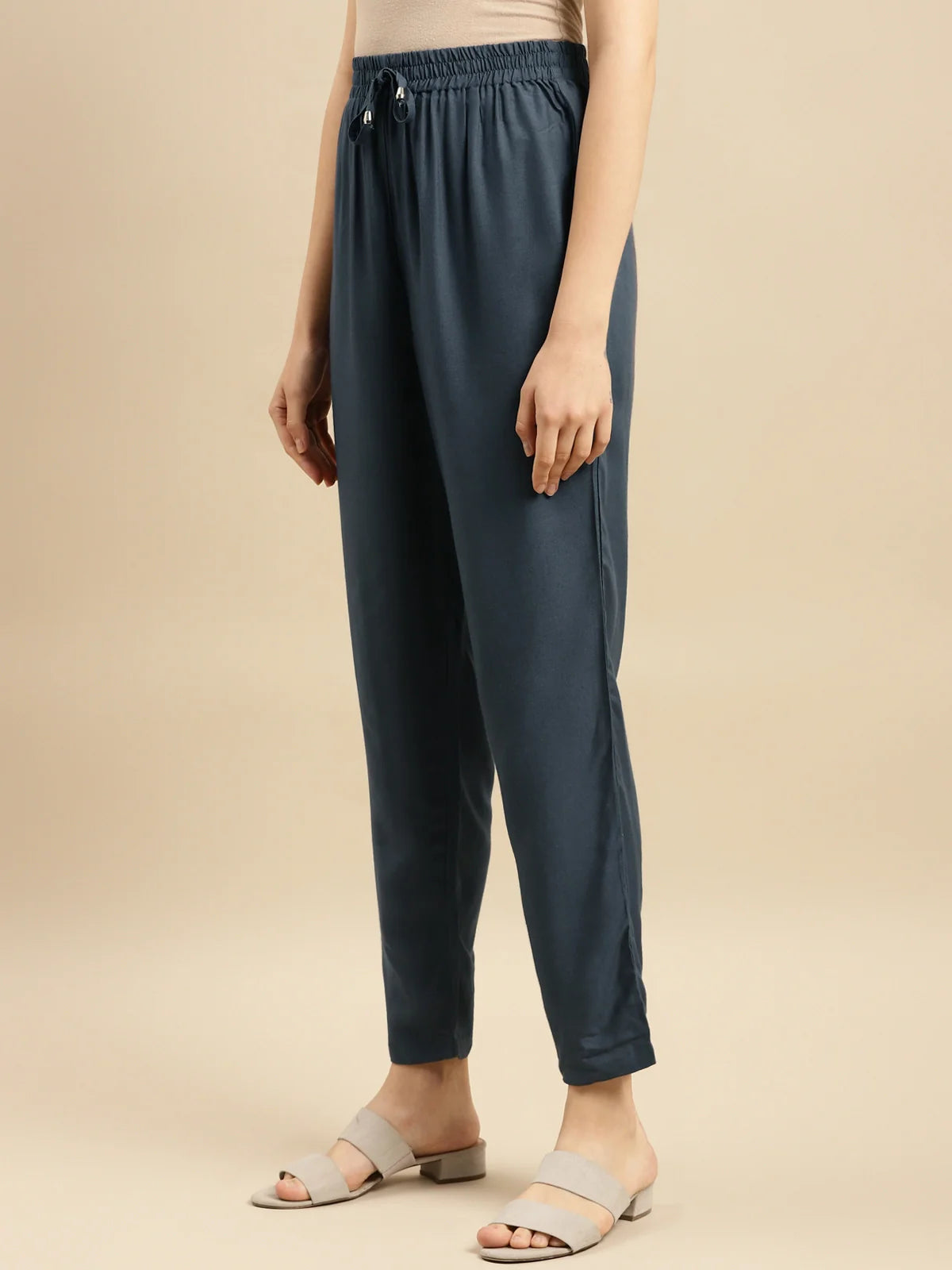 Buy Rayon Solid Ankle Length Straight Pant-Light Grey