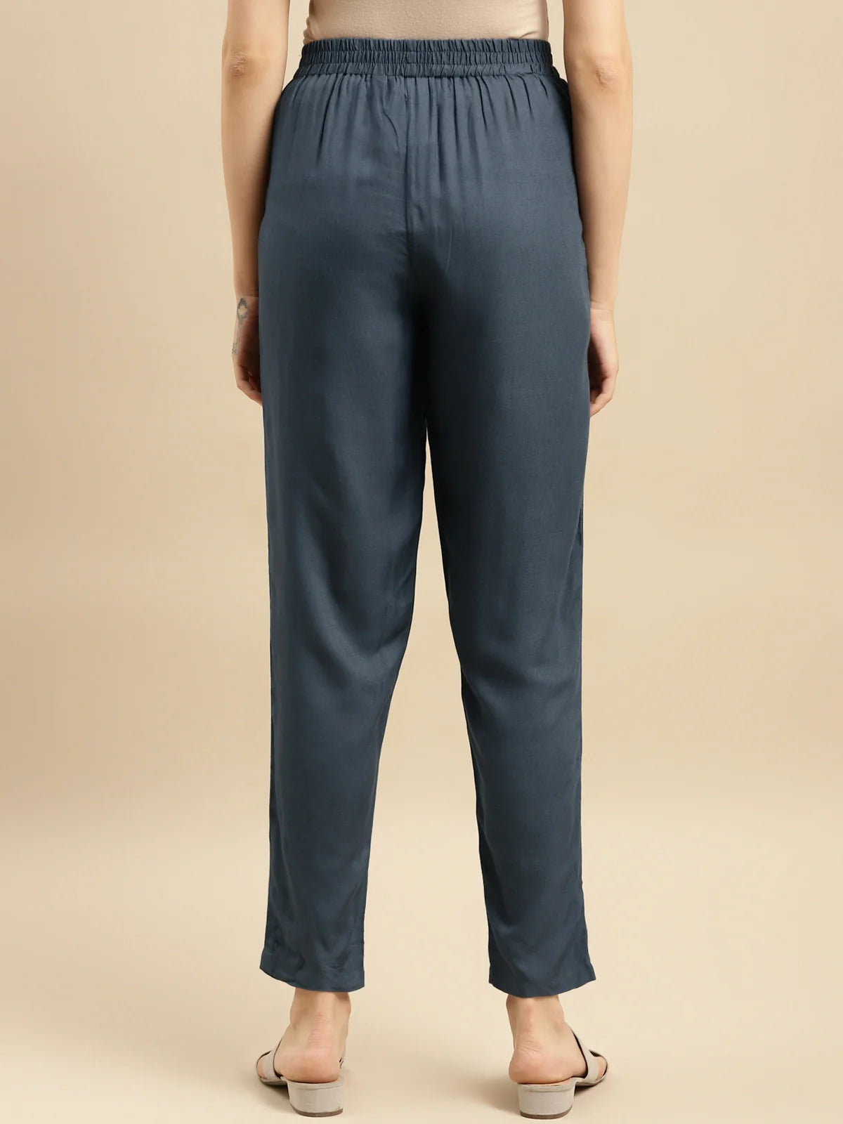 Buy Rayon Solid Ankle Length Straight Pant-Light Grey