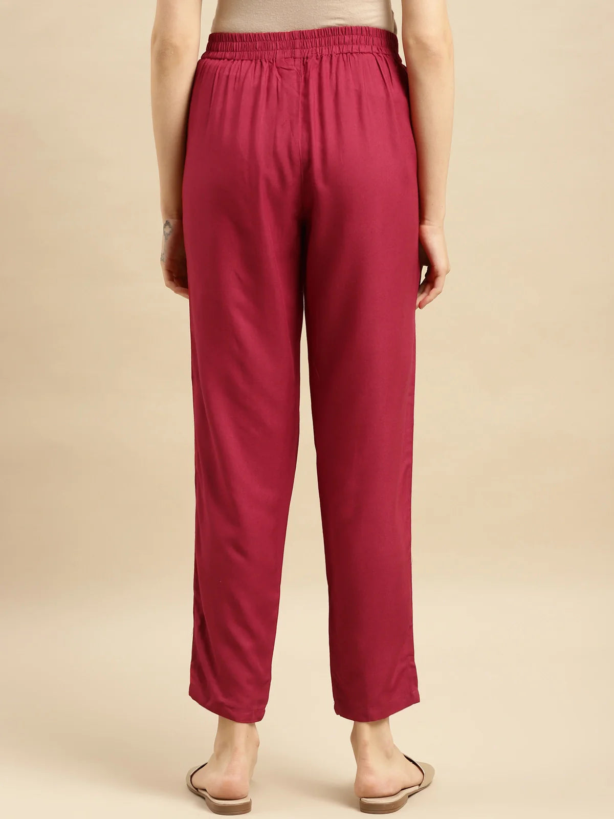 Buy Rayon Solid Ankle Length Straight Pants (Pack of 2)-Light Grey & Maroon