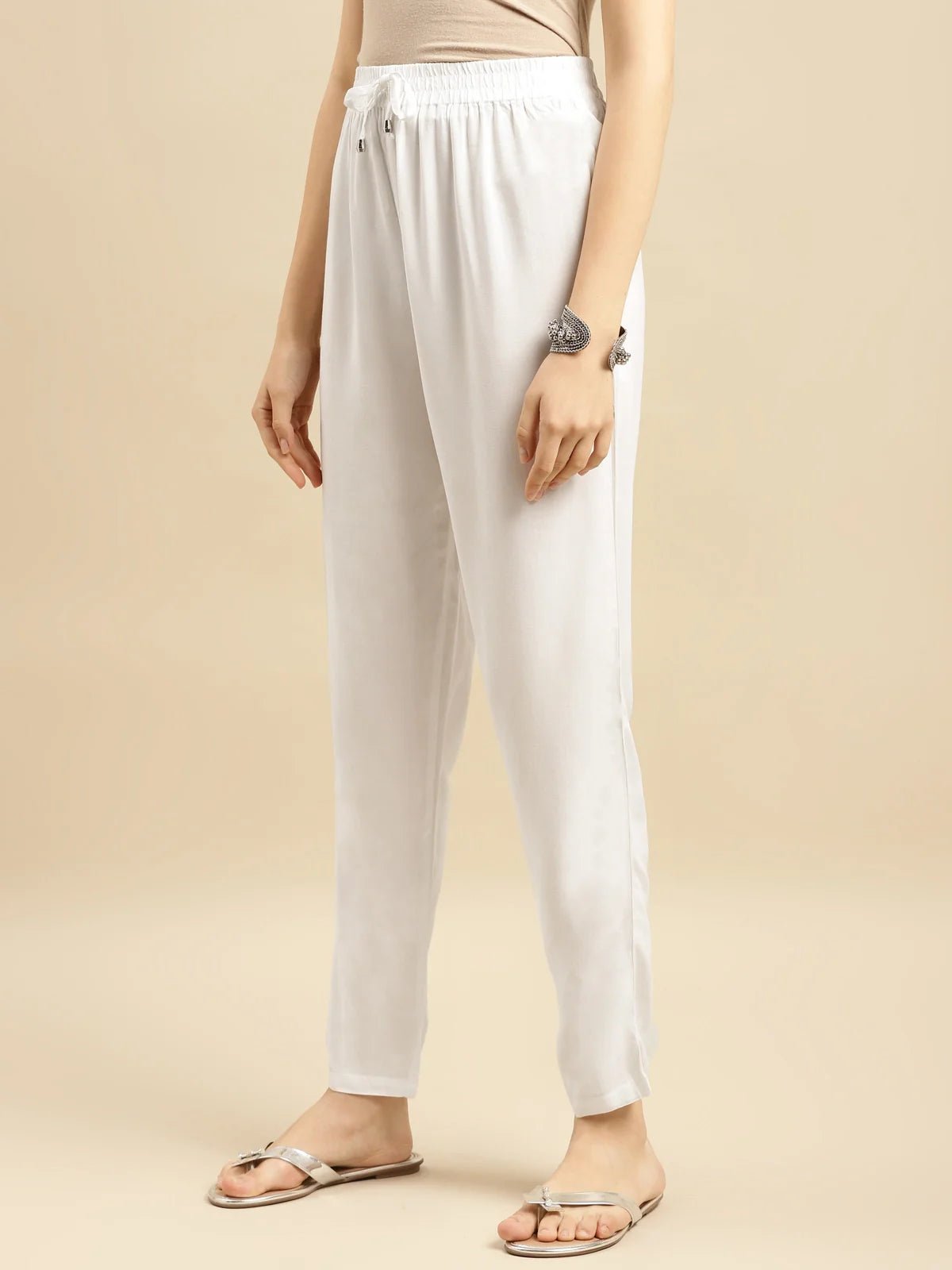 Buy Rayon Solid Ankle Length Straight Pants (Pack of 2)-Light Grey & White