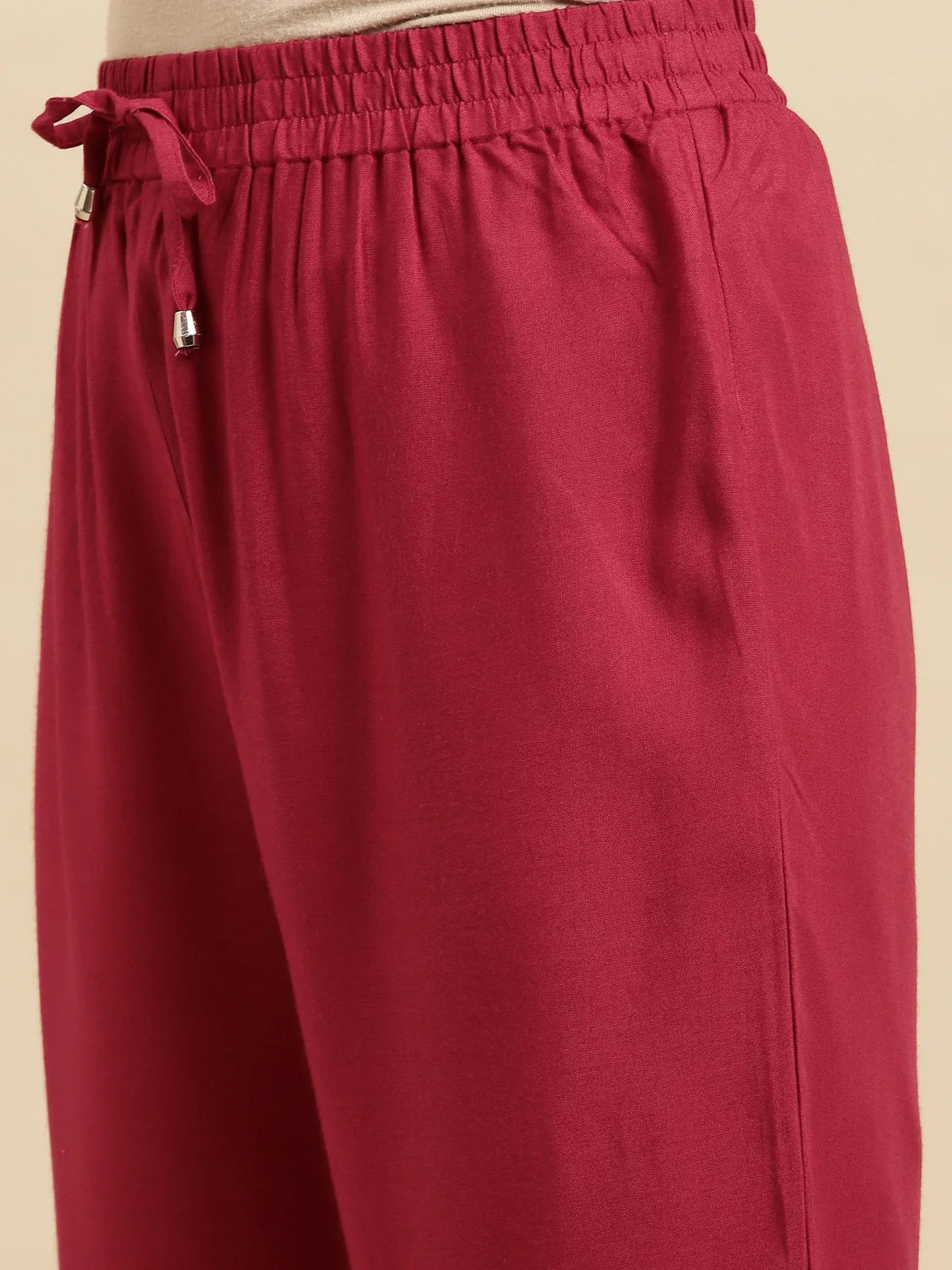 Buy Rayon Solid Ankle Length Straight Pant-Maroon