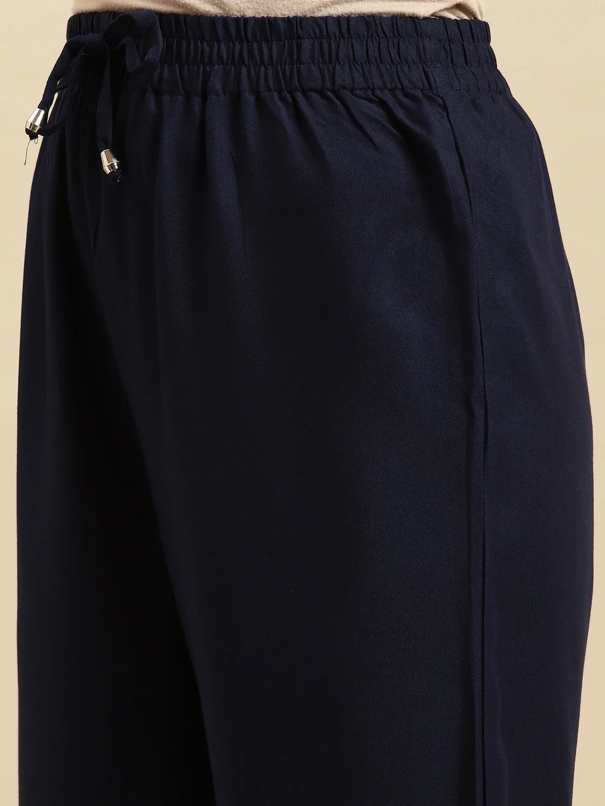 Buy Rayon Solid Ankle Length Straight Pant-Navy Blue