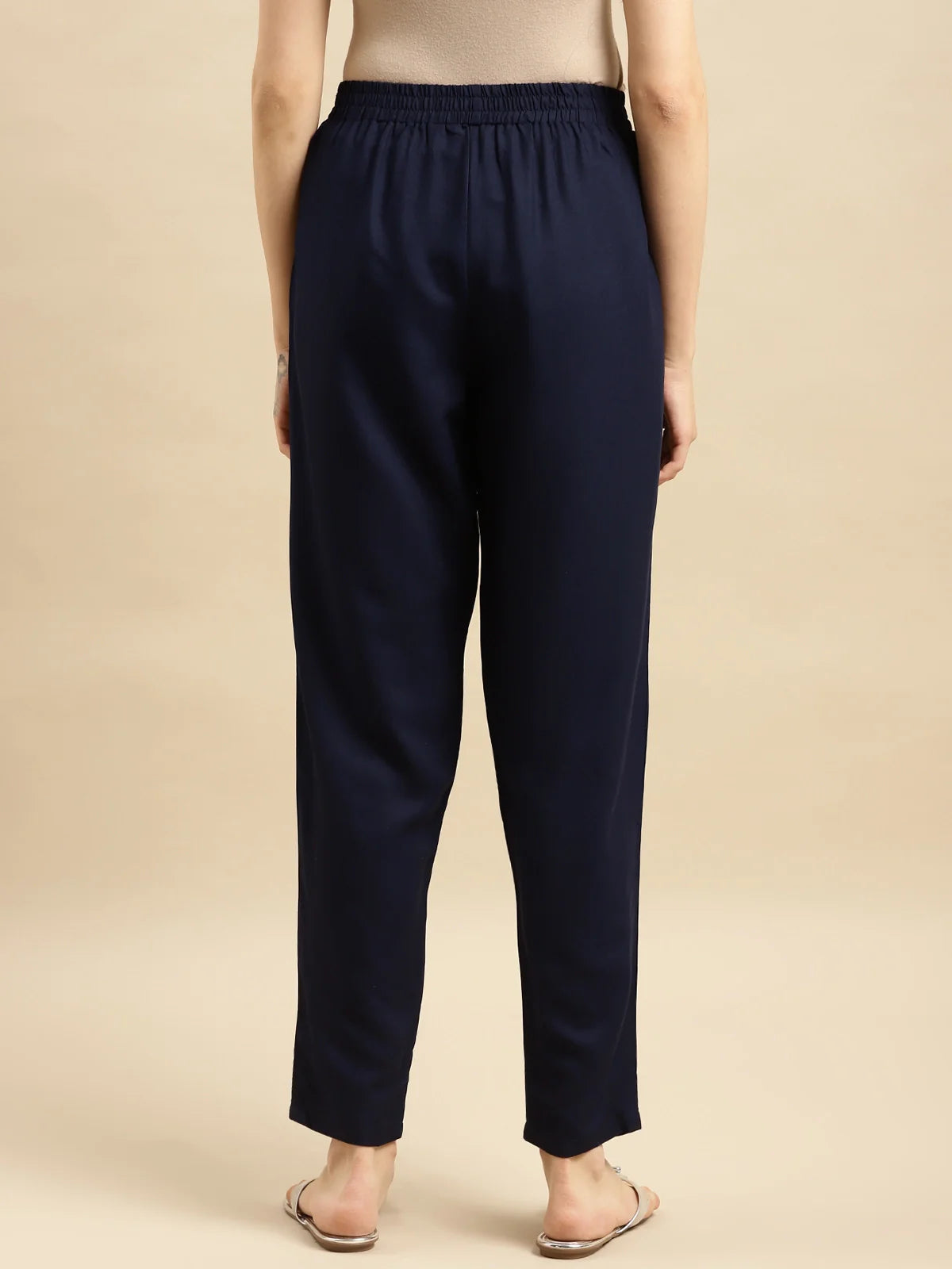 Buy Rayon Solid Ankle Length Straight Pant-Navy Blue