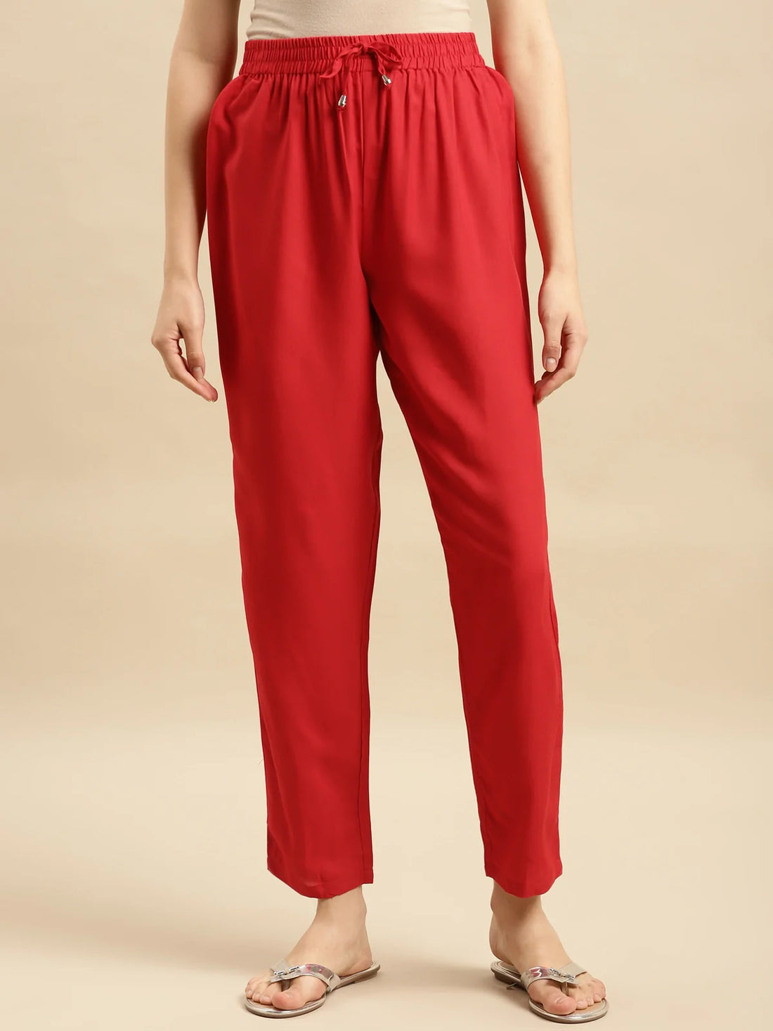 Buy Rayon Solid Ankle Length Straight Pant-Red