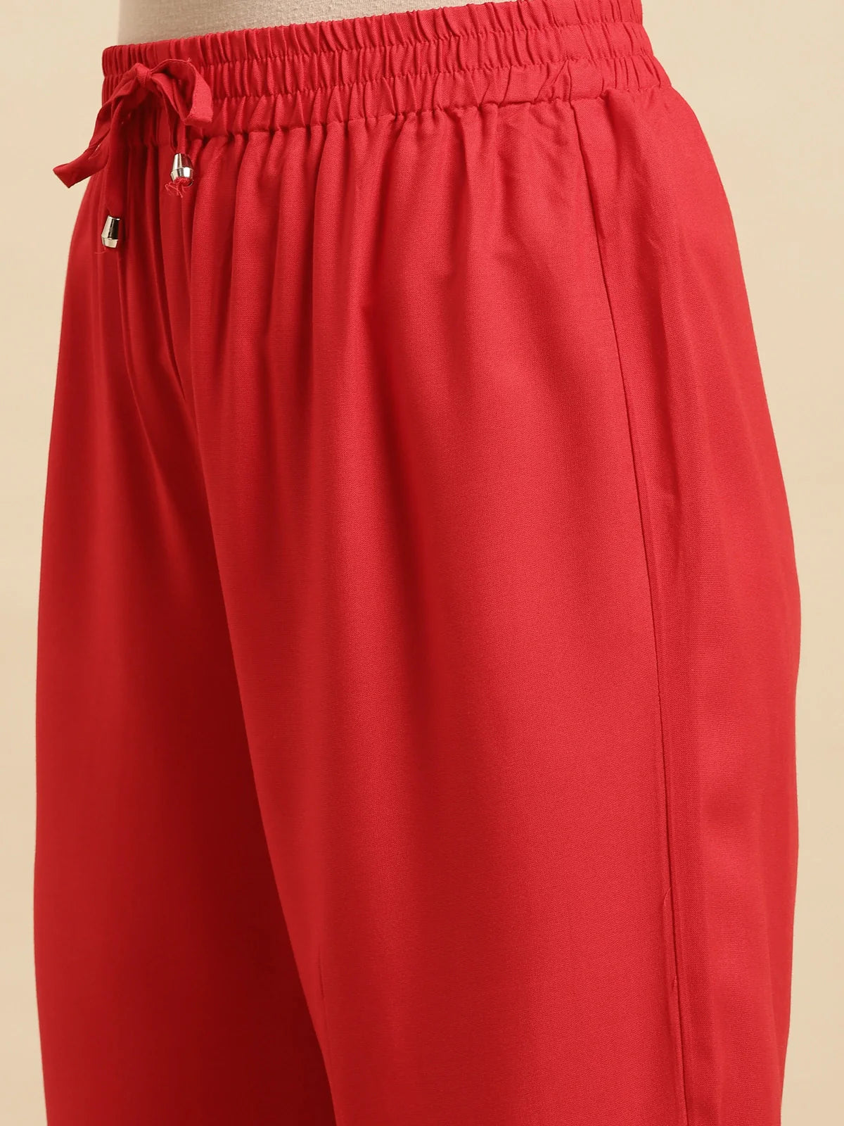 Buy Rayon Solid Ankle Length Straight Pant-Red