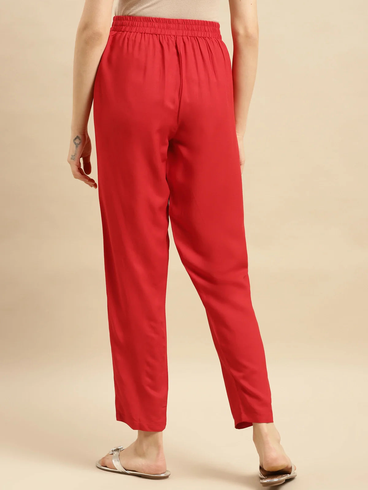 Buy Rayon Solid Ankle Length Straight Pant-Red