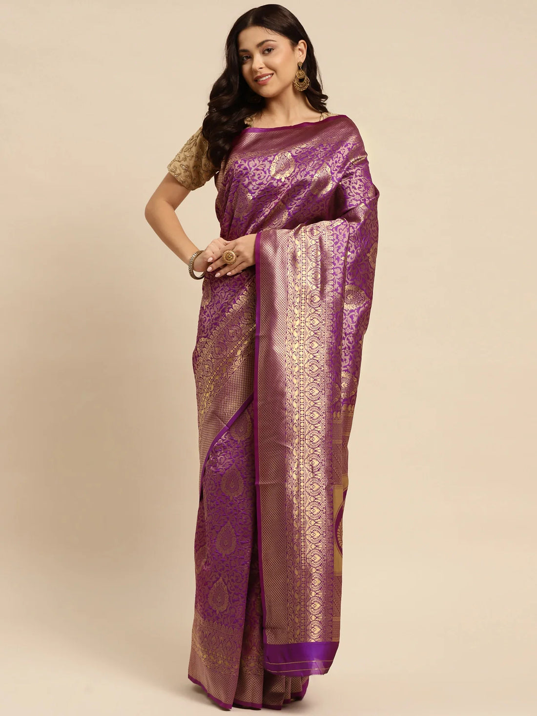 Buy Banarasi Silk Jacquard Saree With Blouse Piece-Purple