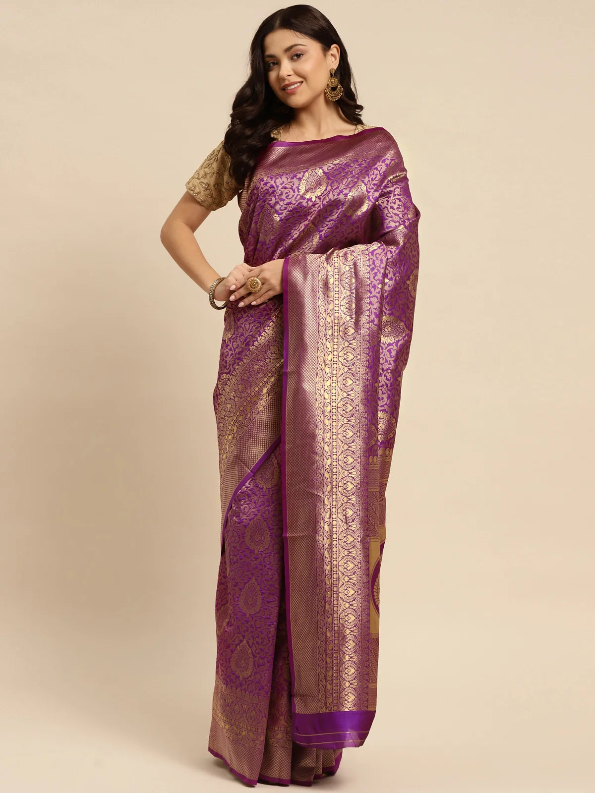 Buy Banarasi Silk Jacquard Saree With Blouse Piece-Purple