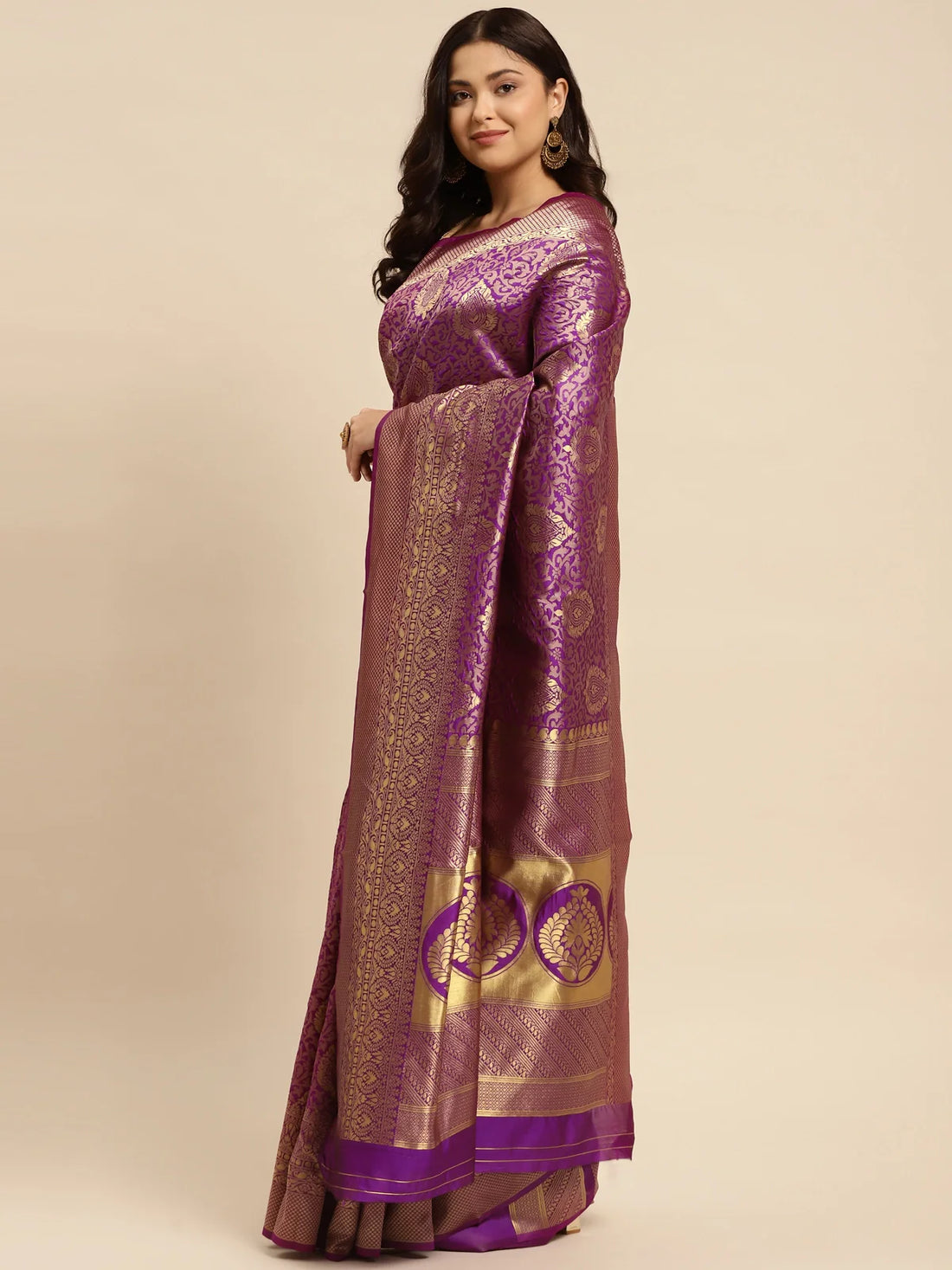 Buy Banarasi Silk Jacquard Saree With Blouse Piece-Purple