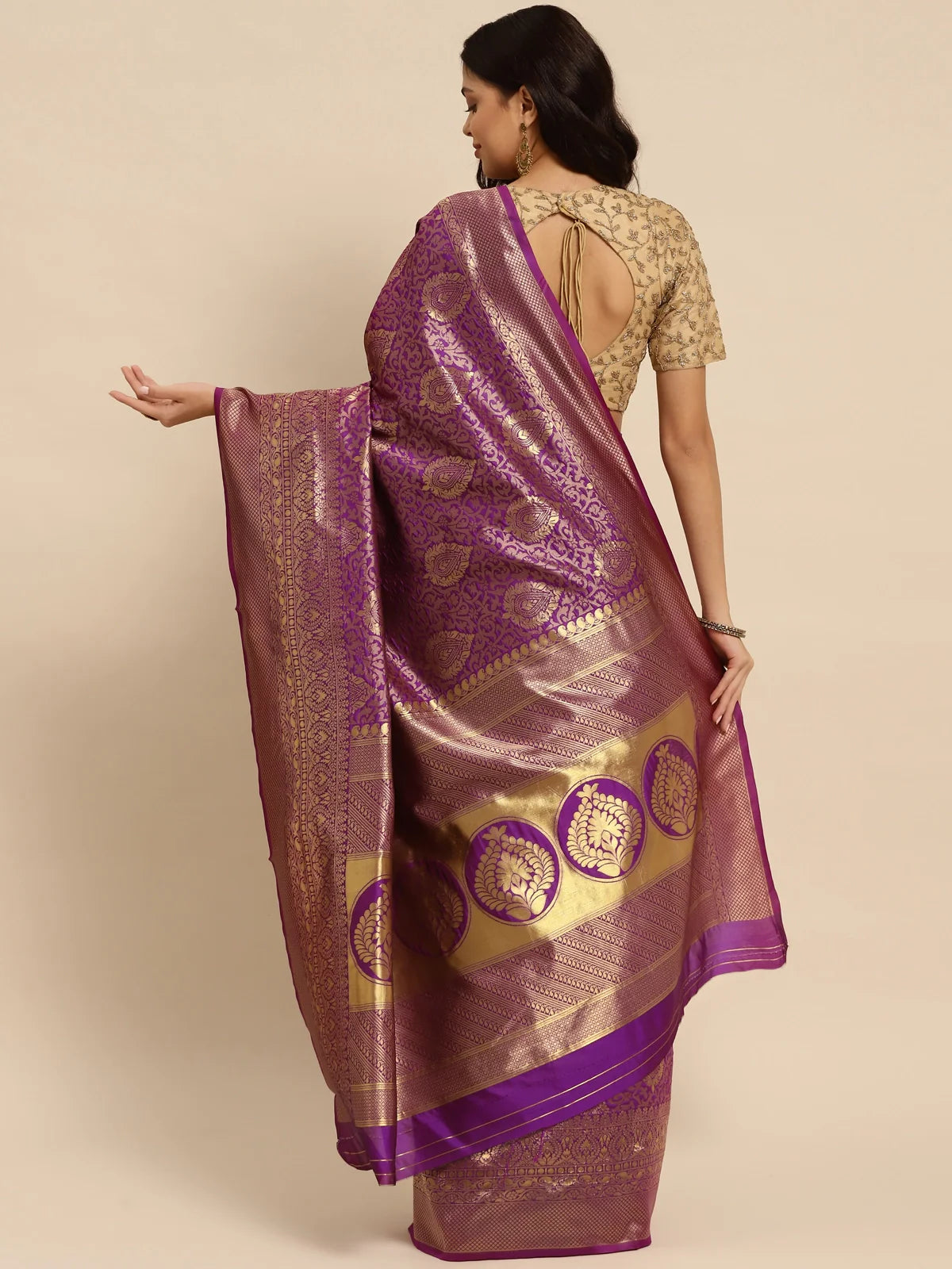 Buy Banarasi Silk Jacquard Saree With Blouse Piece-Purple