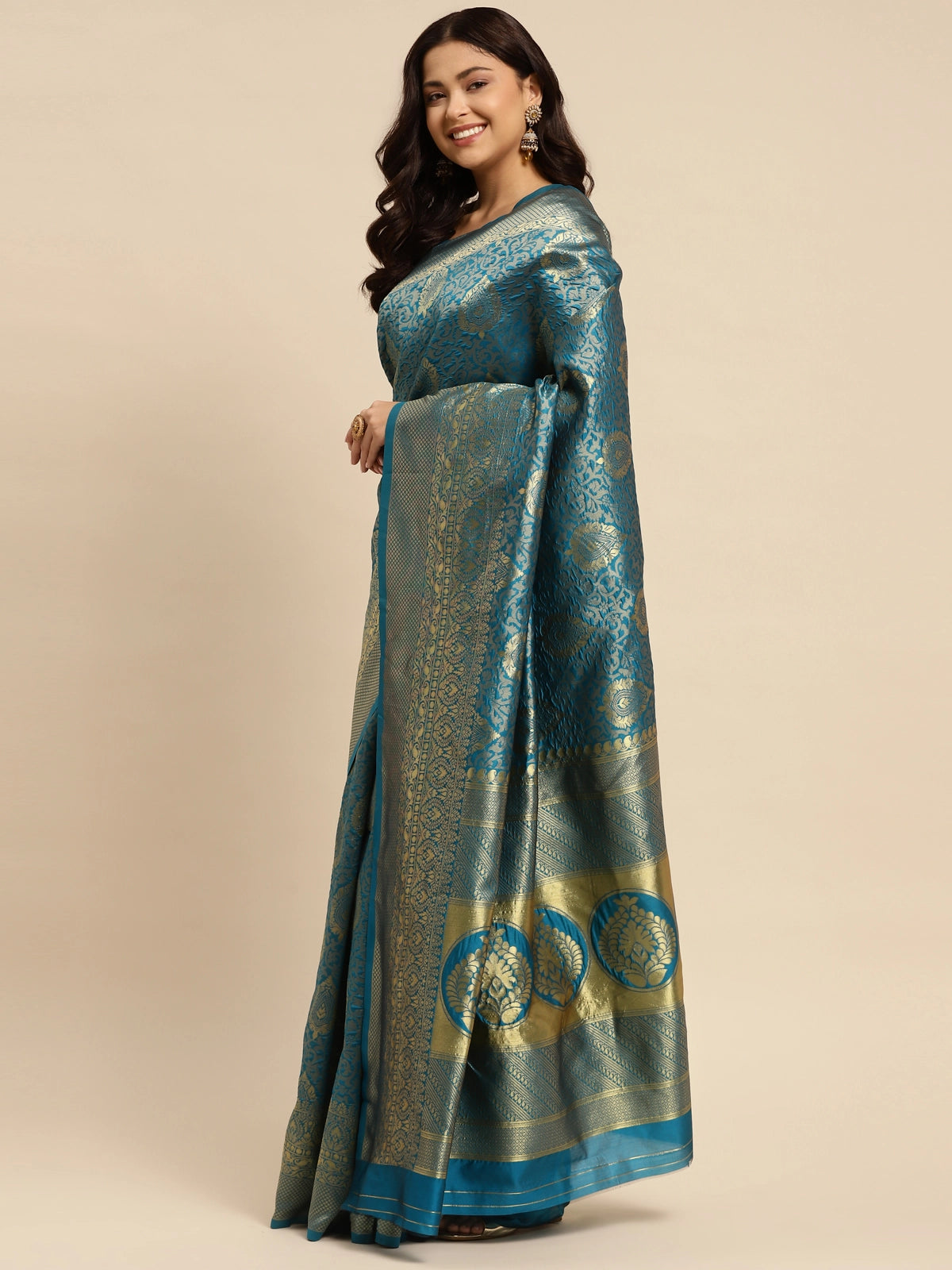 Buy Banarasi Silk Jacquard Saree With Blouse Piece-Sky Blue