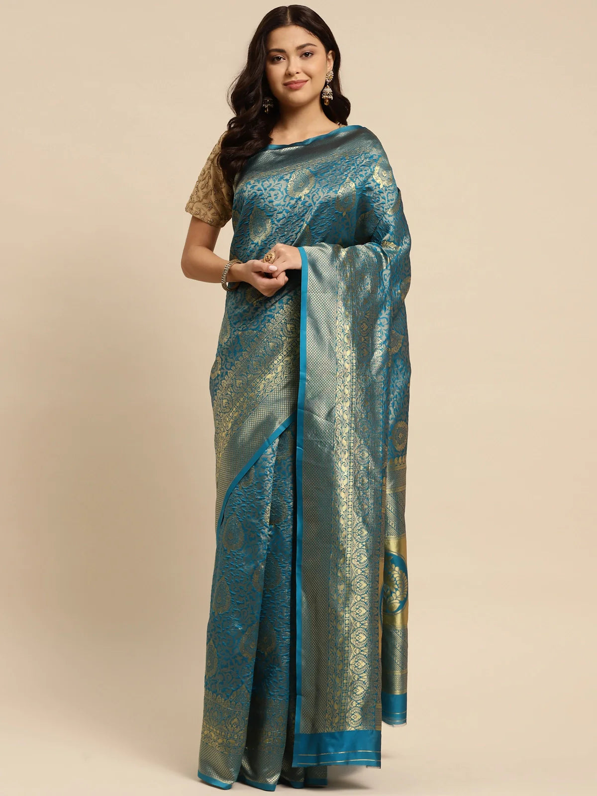 Buy Banarasi Silk Jacquard Saree With Blouse Piece-Sky Blue