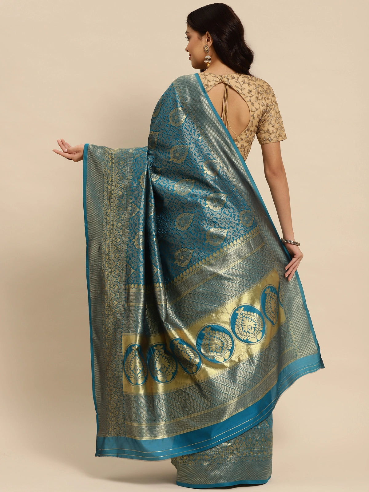 Buy Banarasi Silk Jacquard Saree With Blouse Piece-Sky Blue